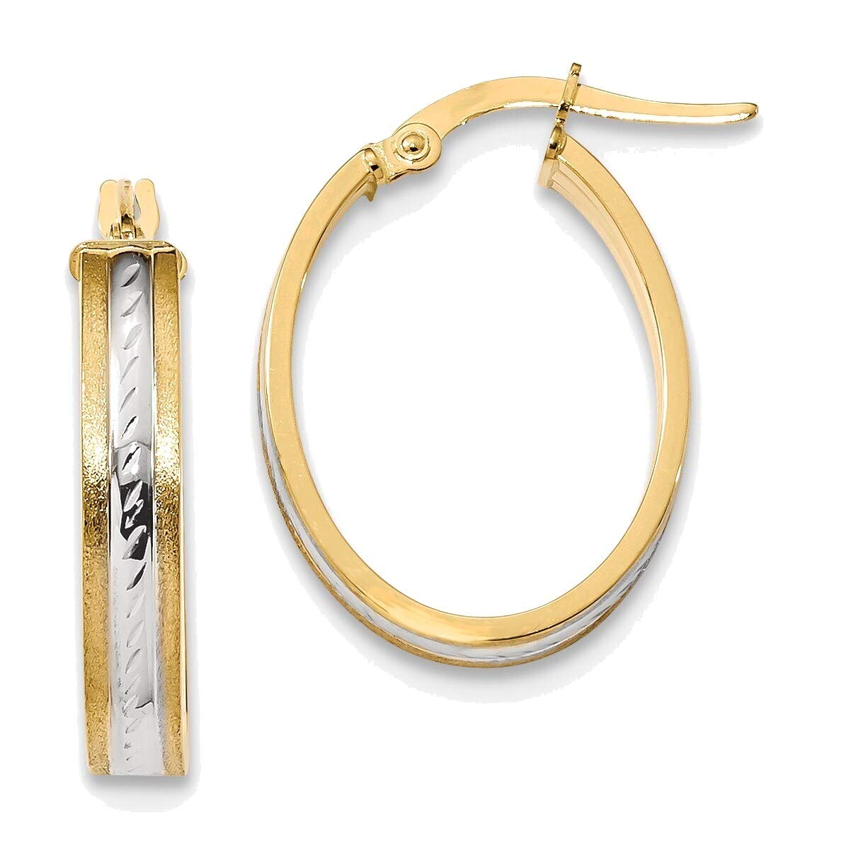 14K Yellow Gold Rhodium Plated White Diamond-Cut Hoop Earrings – Polished & Satin Finish for Women, Perfect for Weddings, Parties & Everyday Elegance