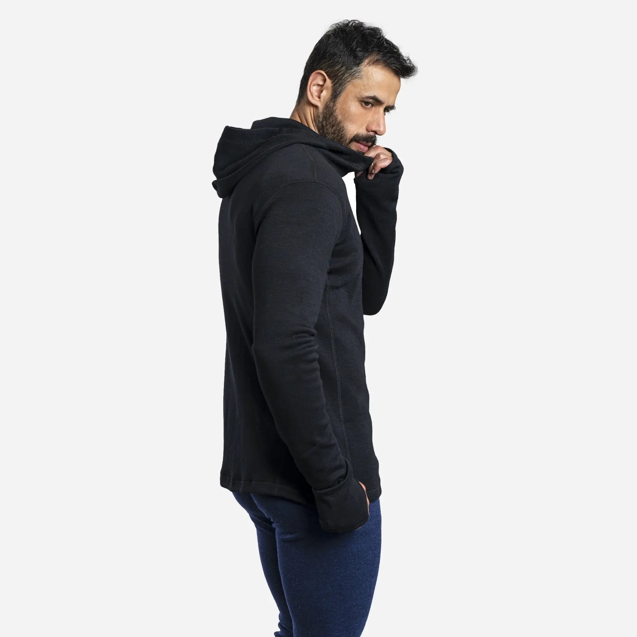 Men's Alpaca Wool Hoodie Jacket - 420 Midweight Full Zip Fleece Pullover for Outdoor Hiking & Winter Travel