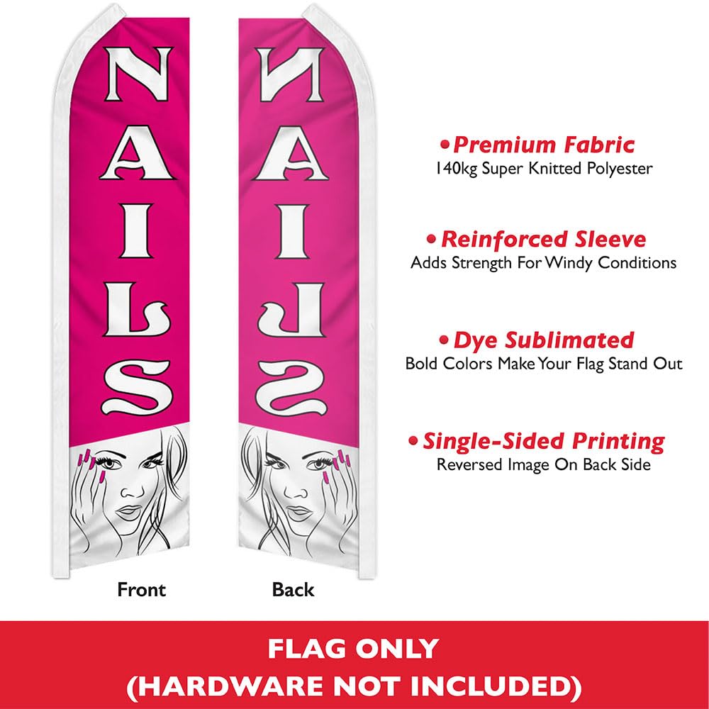 Nail Swooper Advertising Flag - High Visibility Salon Sign for Nail Technicians, Beauty Supply Stores & Barber Shops | Perfect for Promotions, Grand Openings & Window Displays