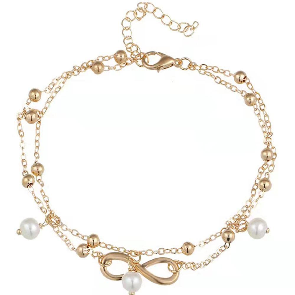 Boho Star Pearl Beaded Gold Anklet Bracelet for Women - Handmade Layered Chain Ankle Jewelry - Perfect for Beach, Summer & Boho Fashion Outfits