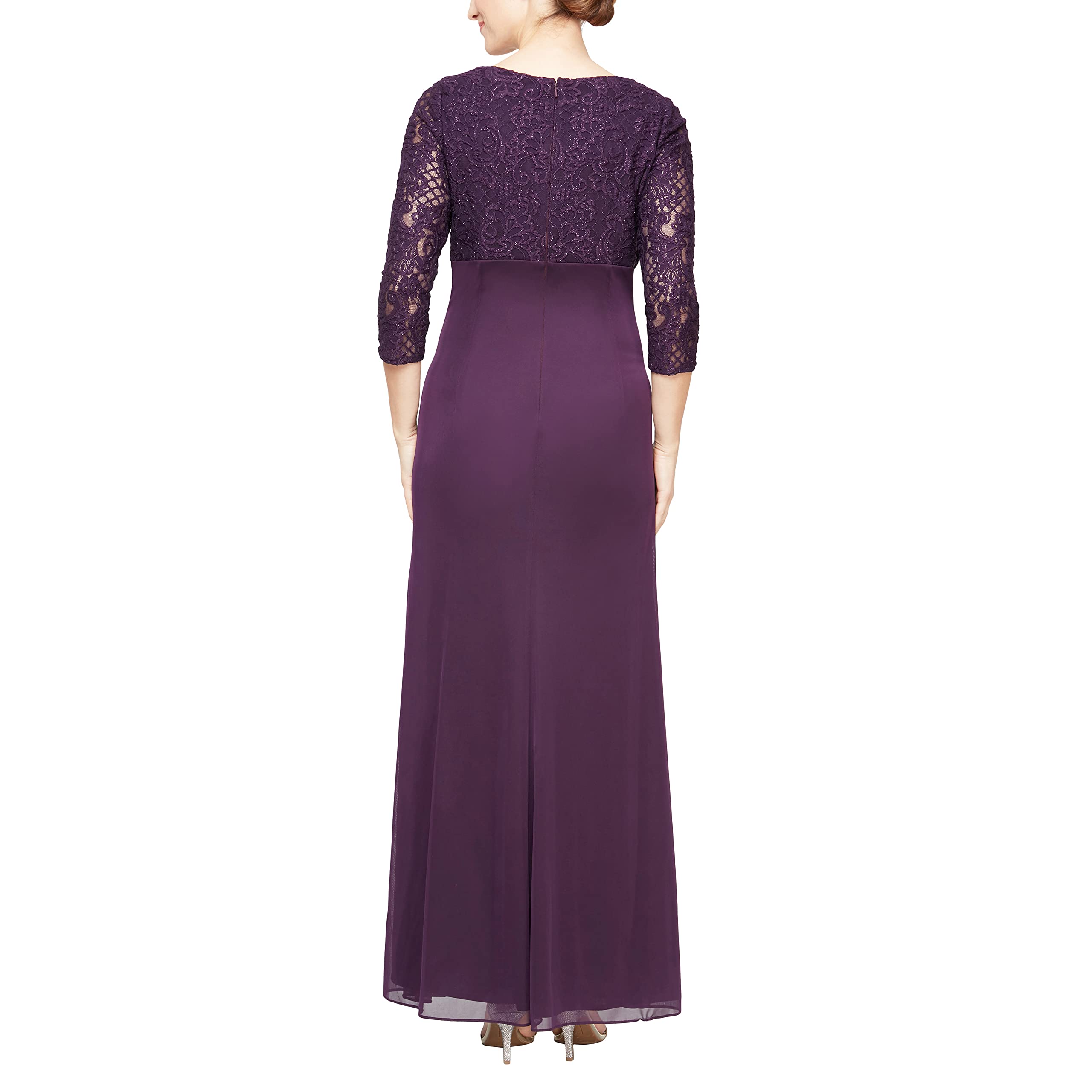 Alex Evenings Women's Long Lace Top Empire Waist Dress - Elegant Formal Evening Gown for Weddings, Prom & Special Occasions