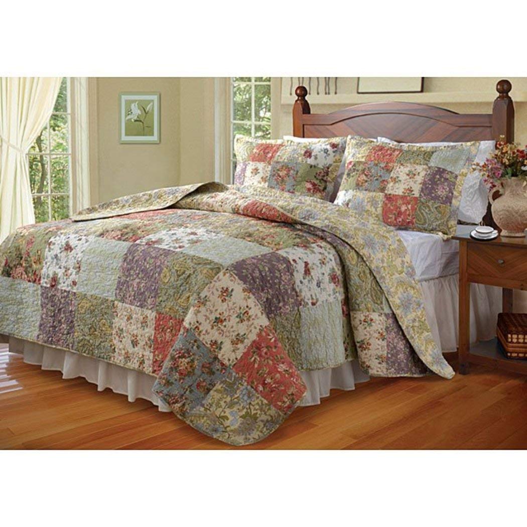 Blooming Prairie King Size 3-Piece Quilt Set - Multi/Jacobean Pattern - Soft Bedding Comforter Cover for Cozy Bedroom Decor