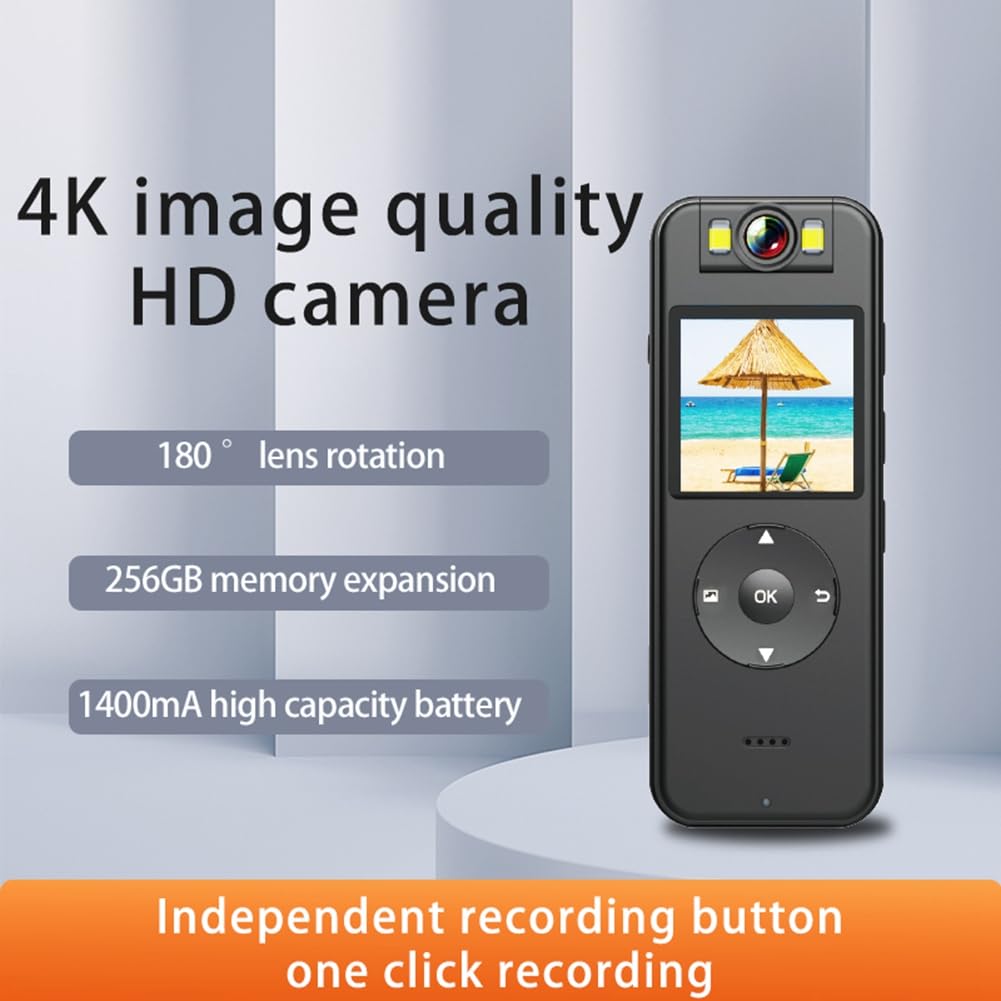 Louttary 4K Mini WiFi Body Camera - Full HD Wearable Pocket Camcorder with IPS Screen & 64GB Memory Card - Ideal for Security, Law Enforcement, and Outdoor Adventures