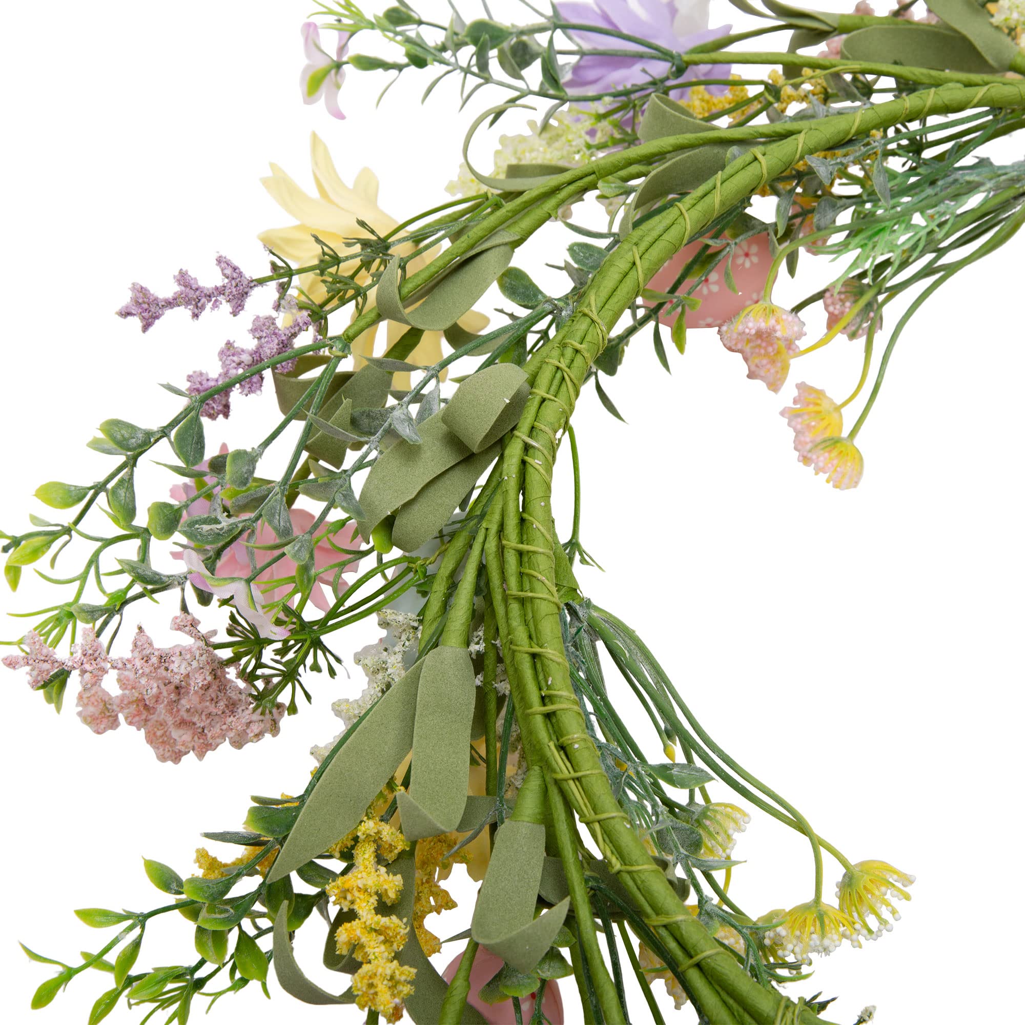 18 Inch Pastel Easter Wreath with Artificial Eggs & Wild Flowers - Spring Front Door Decor, Easter Home Decoration for Indoor & Outdoor Use