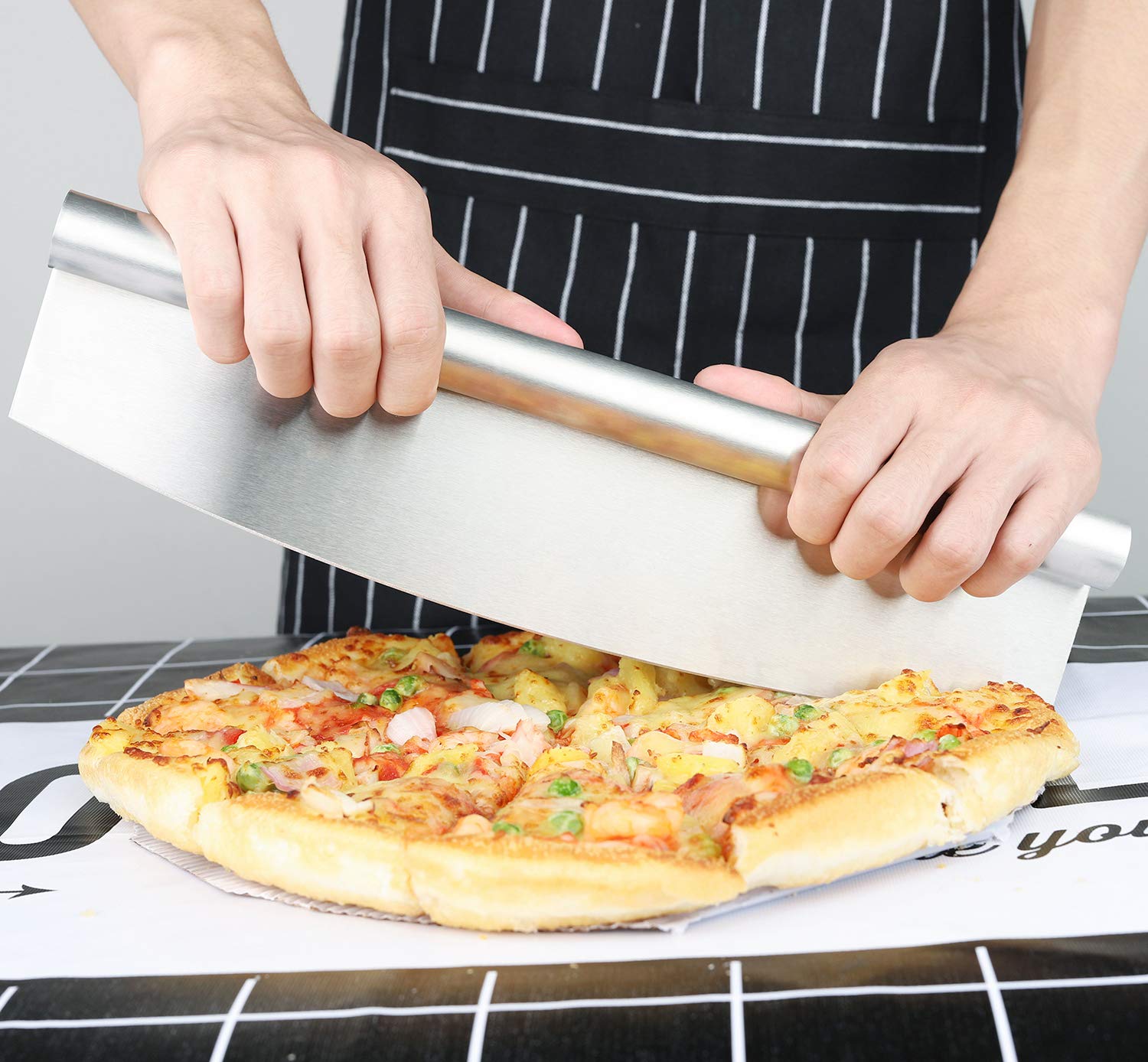 14 Inch Stainless Steel Pizza Cutter - Rocker Style Pizza Slicer Knife with Protective Blade Cover | Perfect for Home Kitchen, Pizza Parties & Restaurant Use
