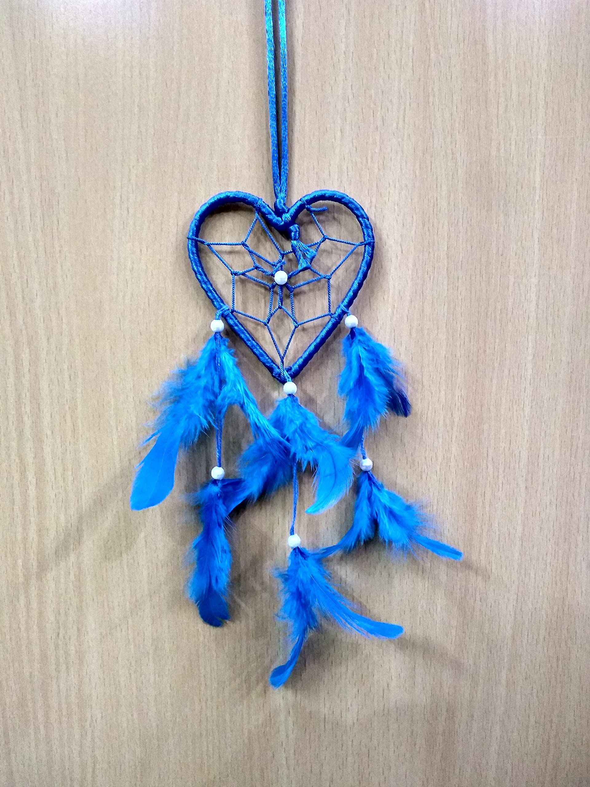 Handmade Dream Catchers Wall Decor - Blue Heart Feather Hanging Ornament for Bedroom, Nursery, Home & Car (3 Inch) | Perfect for Boho Decor, Baby Shower Gifts & Spiritual Protection