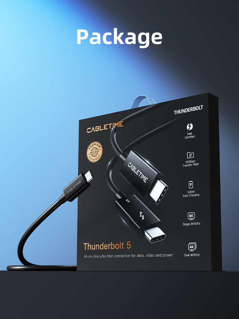 Intel Certified Thunderbolt 5 Cable 0.8m (2.6ft) - 240W Fast Charging, 120Gbps High-Speed Data Transfer, 8K Video Support - Perfect for MacBook Pro, Gaming Laptops, and 4K/8K Monitors