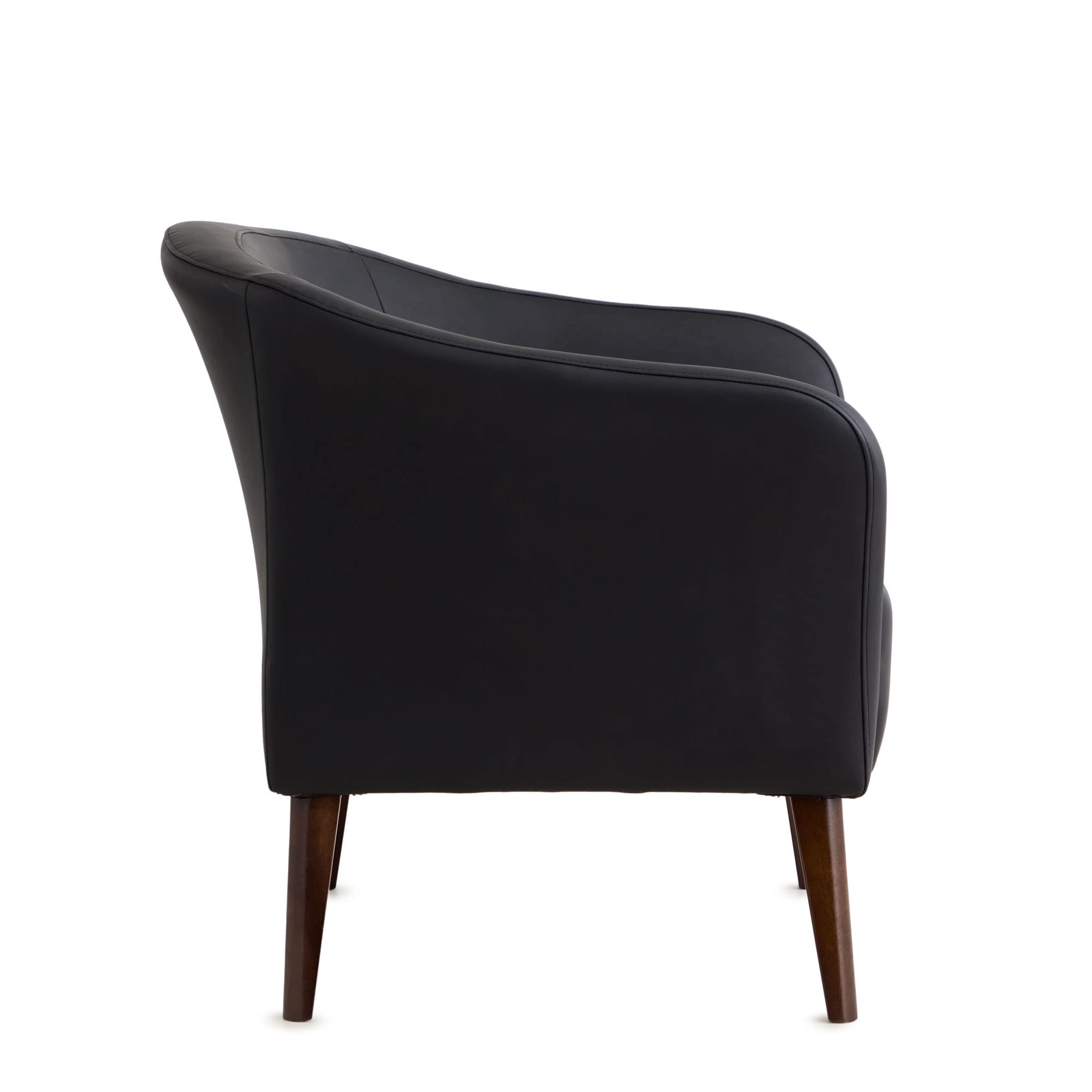 Edenbrook Collins Button Tufted Barrel Chair with Wood Legs - Black Faux Leather Upholstered Tub Chair for Living Room, Bedroom, or Office - Perfect Accent Seating for Home Decor