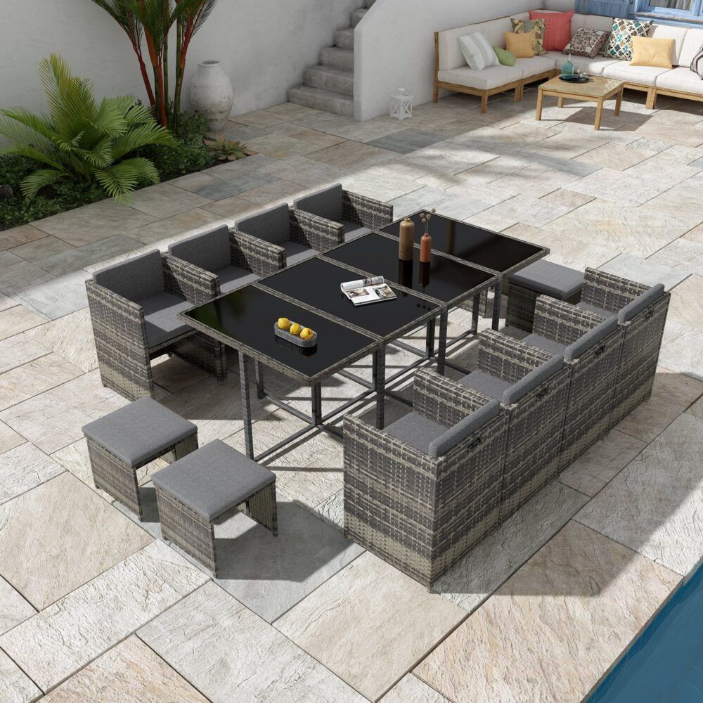 Bali 13-Piece Outdoor Dining Set in Gray - Perfect for Patio, Garden, and Backyard Entertaining