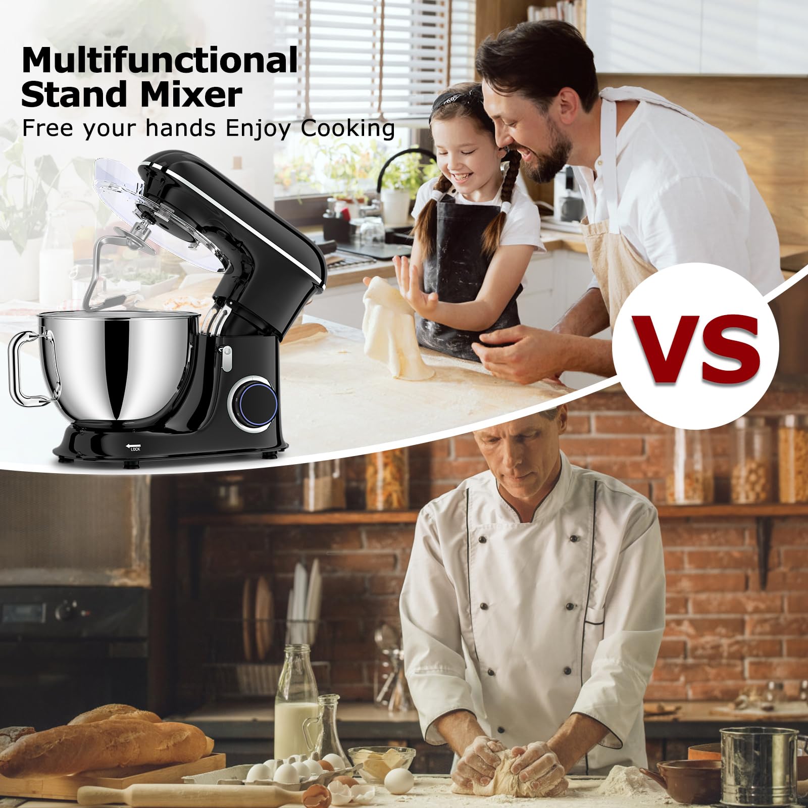 8.5Qt 660W Stand Mixer - 6-Speed Tilt-Head Electric Kitchen Mixer with Dough Hook, Whisk & Beater Attachments - Perfect for Baking Bread, Cookies, Cakes & Kneading Dough - Ideal for Home Bakers & Professional Kitchens