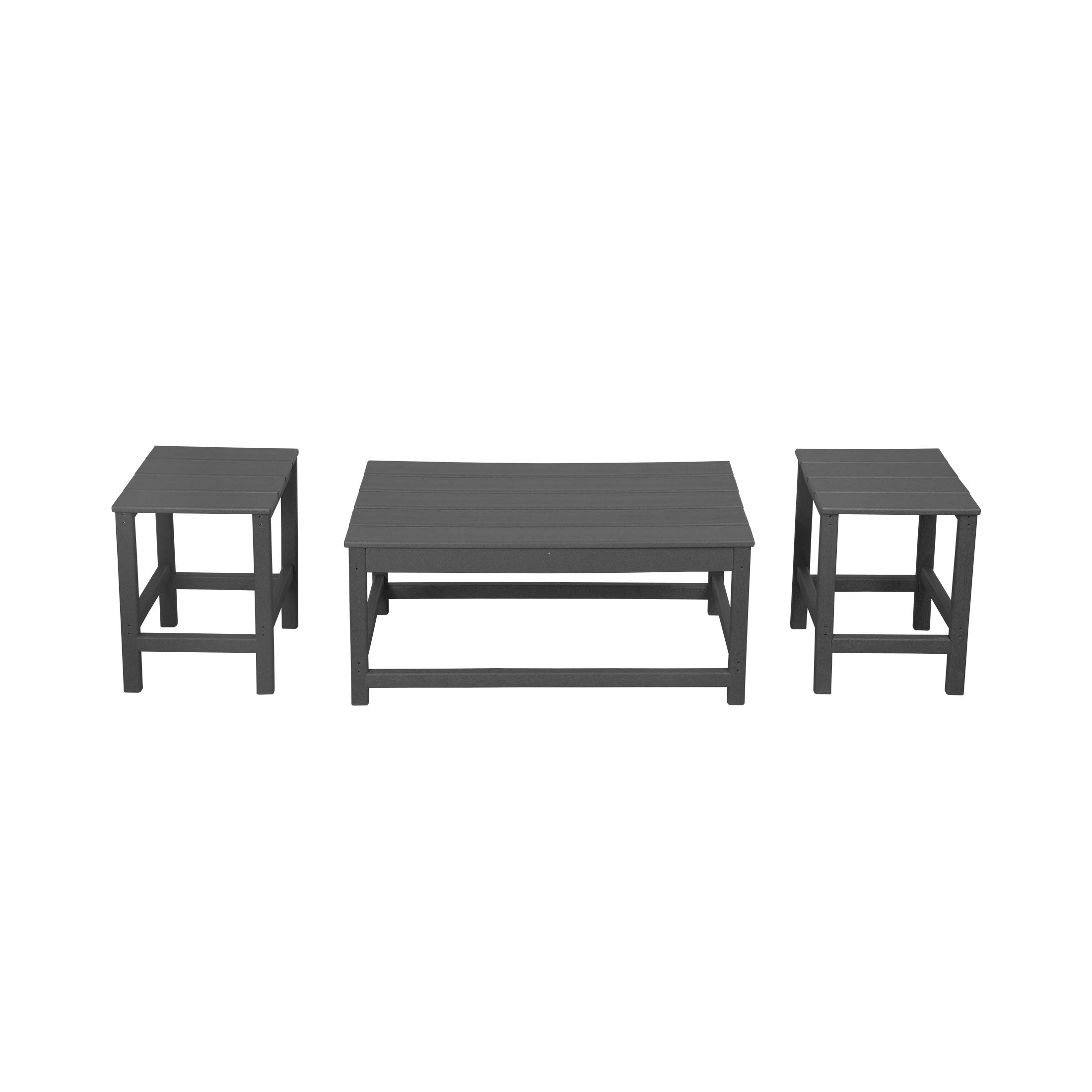 WestinTrends Malibu 3-Piece Outdoor Patio Furniture Set - All-Weather Poly Lumber Adirondack Coffee Table & 2 Side Tables in Gray - Perfect for Backyard, Poolside & Garden Relaxation