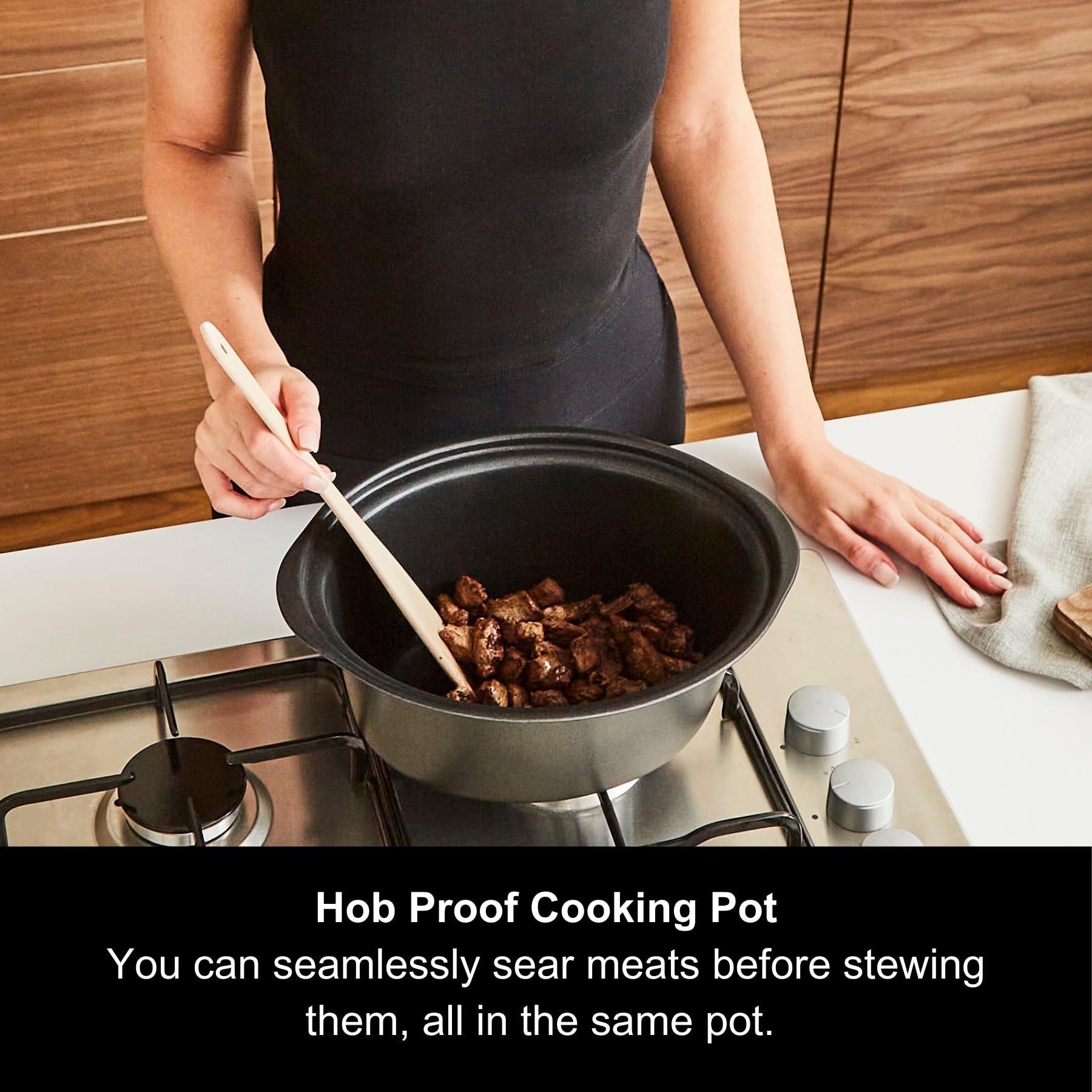 Morphy Richards 3.5L Sear & Stew Slow Cooker with Shatter-Resistant Aluminum Pot - 3 Heat Settings, Hob Safe, Easy to Clean, 163W, Black (Model 460012) - Perfect for Family Dinners, Meal Prep & Entertaining