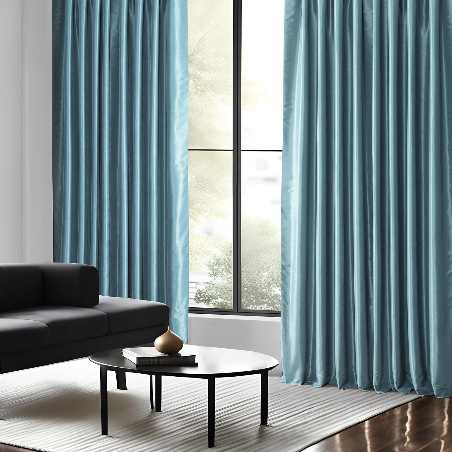Nassau Blue Vintage Textured Faux Dupioni Silk Custom Curtains - Elegant Window Treatments for Living Room, Bedroom & Dining Room Decor