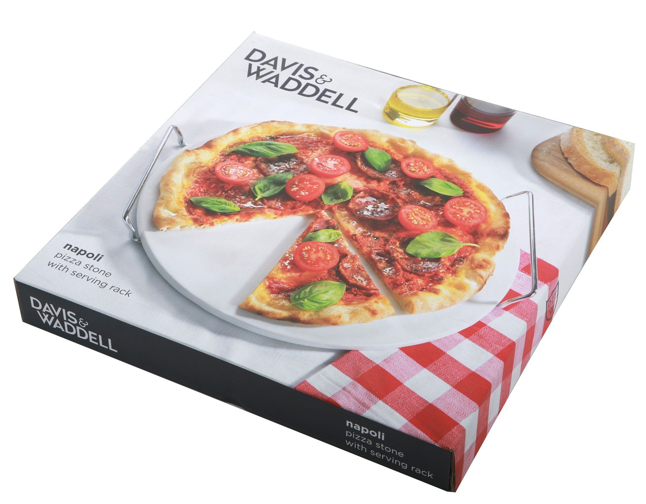 Davis & Waddell 13-Inch Pizza Stone with Wooden Peel Rack - Perfect for Baking Crispy Homemade Pizza, Bread & Pastries in Oven or Grill - Ideal for Outdoor Cooking & Home Kitchen Use