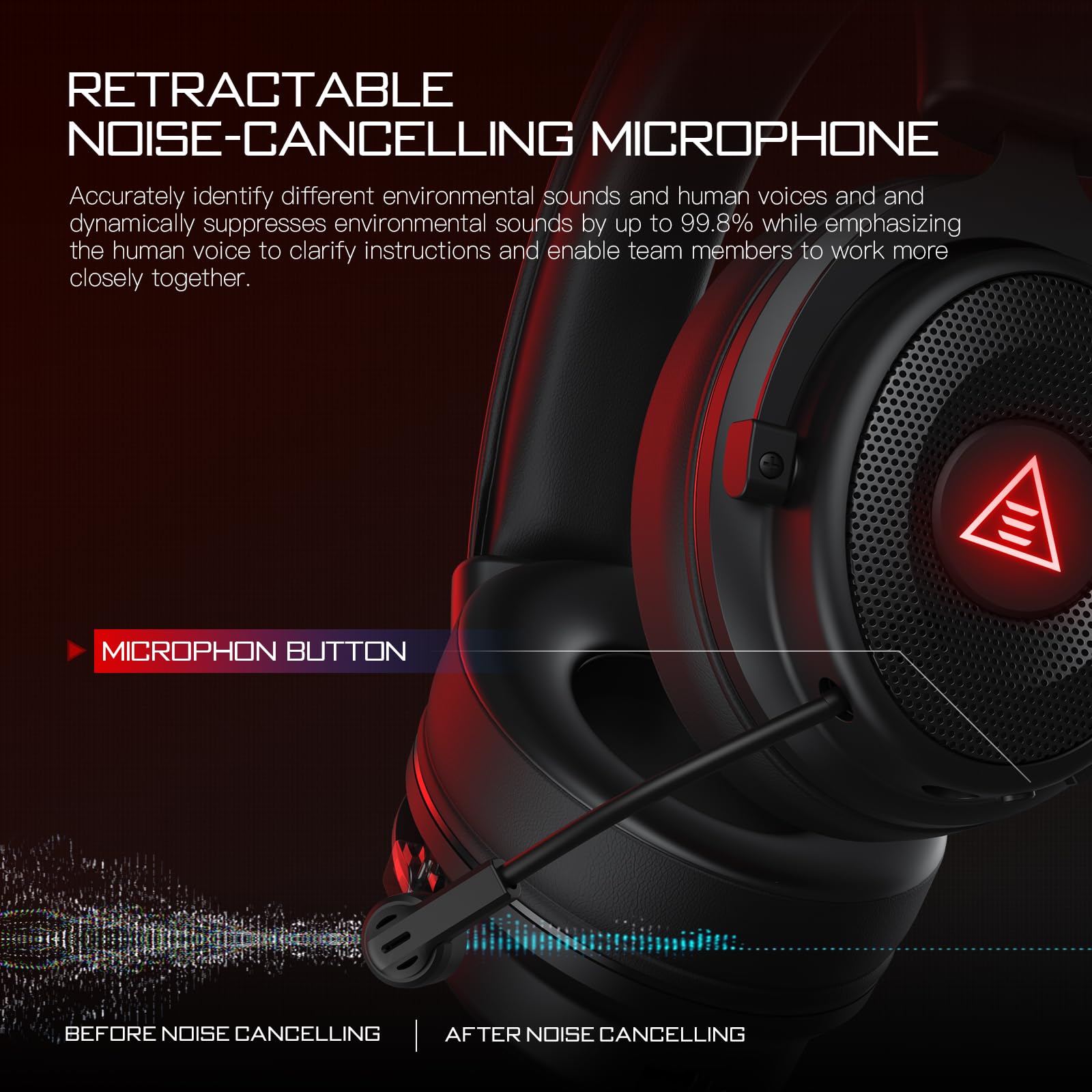 EKSA Wireless Gaming Headset with Microphone - 7.1 Surround Sound, 20ms Ultra-Low Latency, 50Hr Battery for PC, PS4, PS5, Laptop - Perfect for Competitive Gaming & Long Streaming Sessions