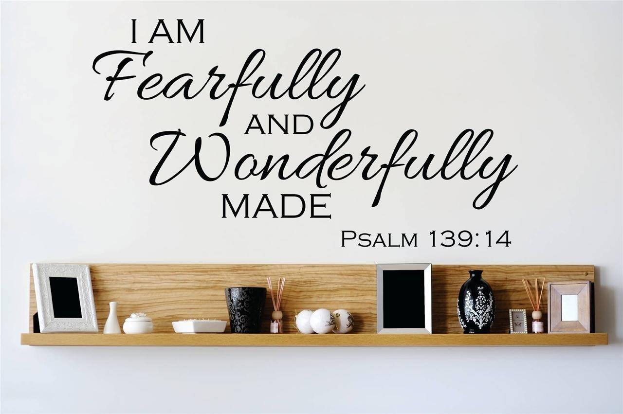 Psalm 139:14 Bible Wall Decal - Fearfully & Wonderfully Made Vinyl Sticker (14x30in) for Home & Office Decor