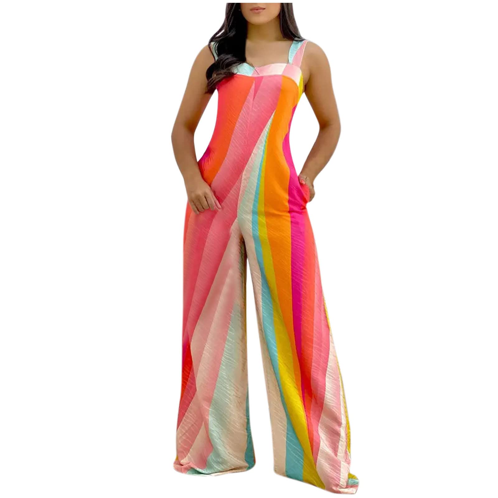Women's Fashion Tie Dye Print Jumpsuit - Sleeveless High Waisted Romper with Straight Leg Pants | Casual Summer Outfit for Beach, Music Festivals & Street Style