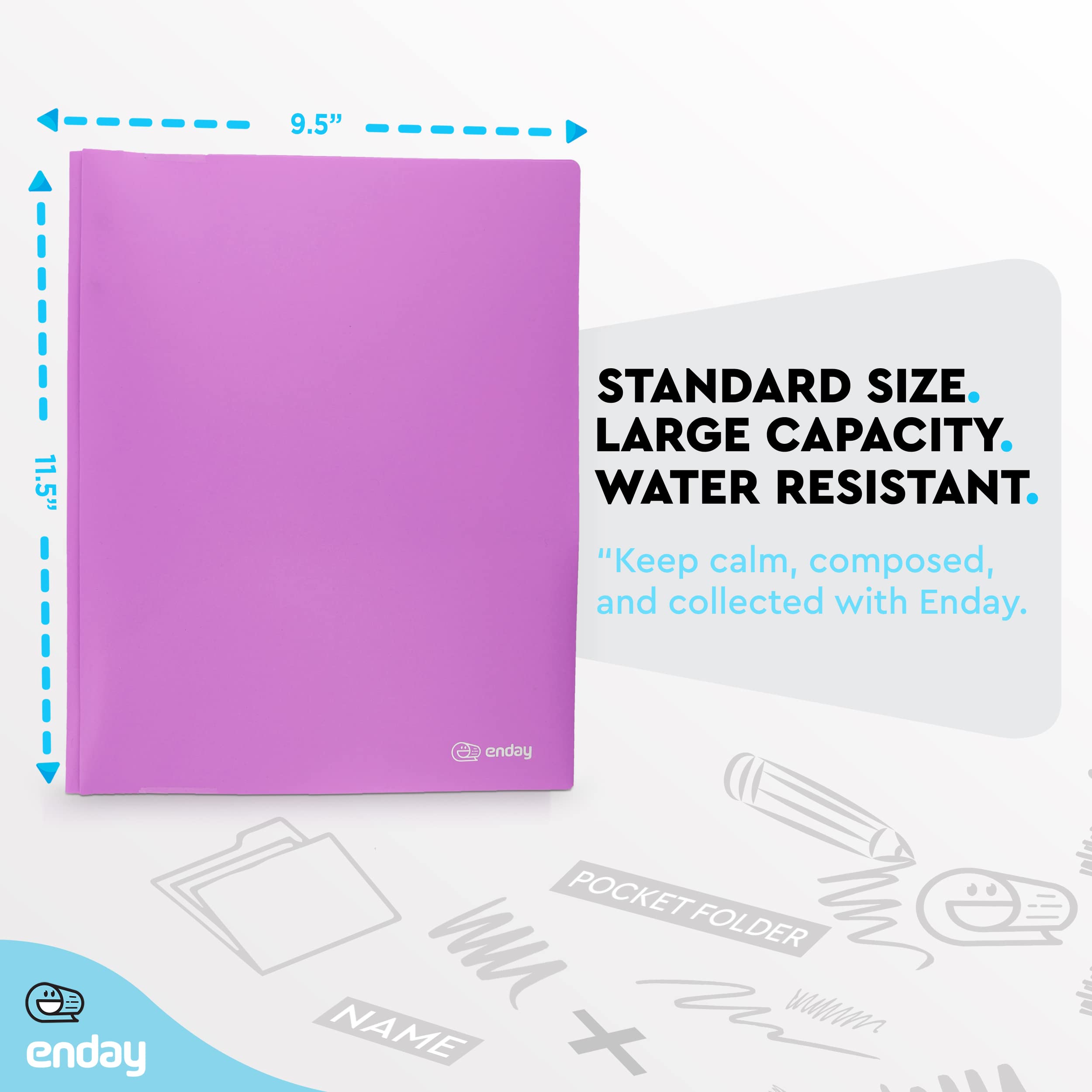 Enday 2-Pocket 3-Prong Plastic Folder with Brads - Letter Size Sheets Organizer in Purple, Blue, Green, Red, Pink & Grey - Perfect for School, Office & Document Filing (1-Pack)