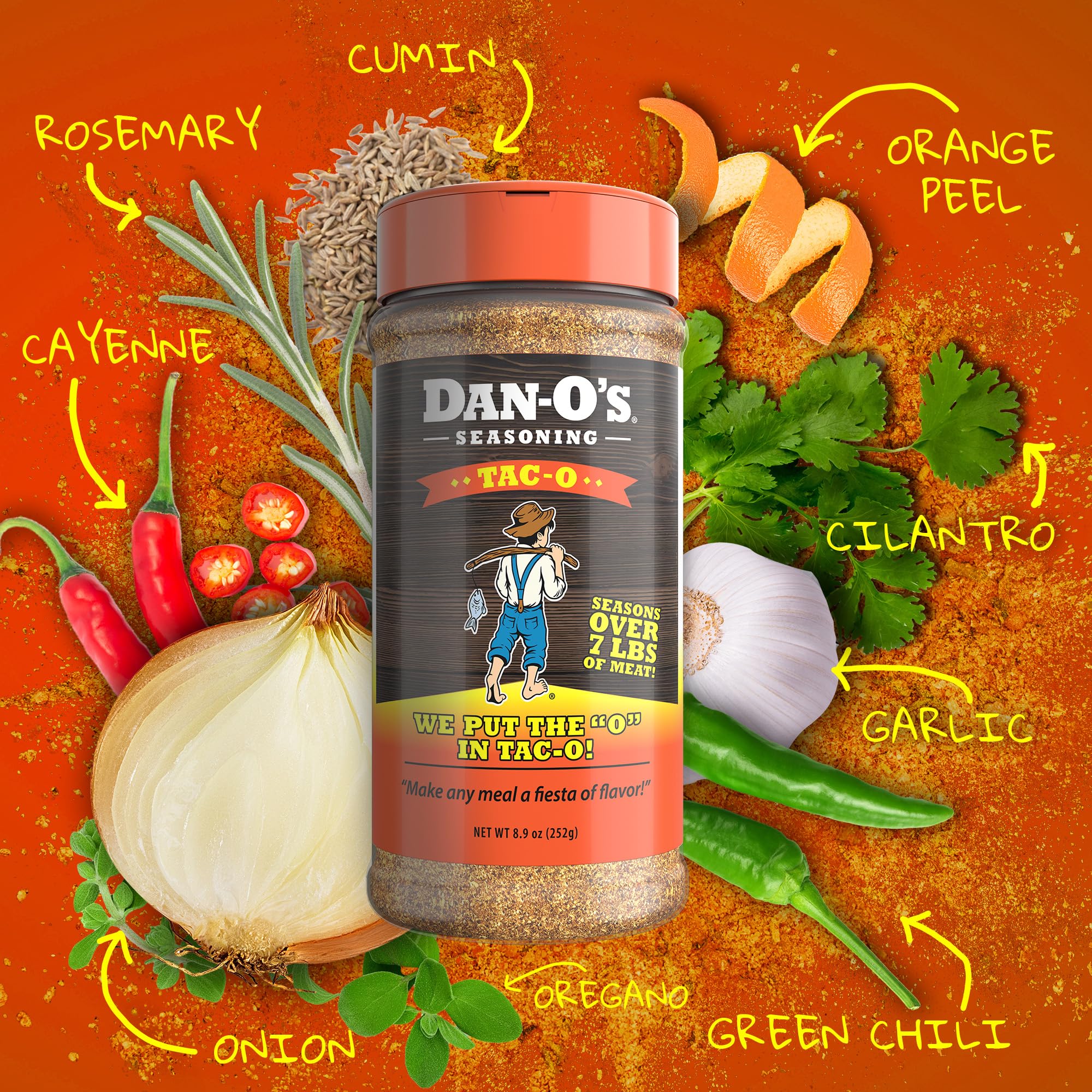 Dan-O's Tac-O™ All-Natural Taco Seasoning Mix - Sugar Free, Zero Calorie Spice Blend for Tacos, Meats, Vegetables & Snacks - Medium Bottle (8.9 oz) - Perfect for Cooking, Grilling & Everyday Meals