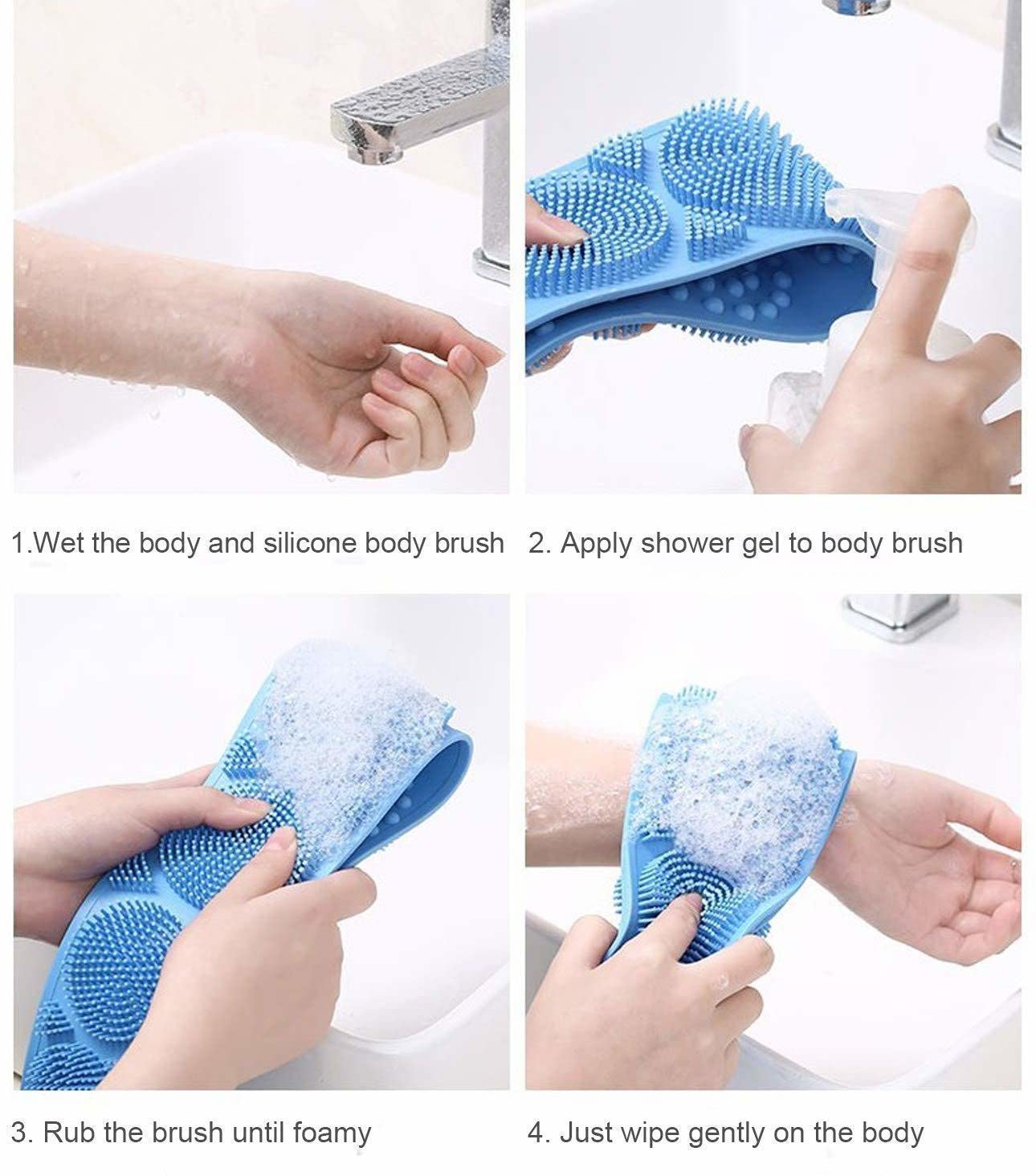 Exfoliating Silicone Back Scrubber - Long Handle Shower Brush for Deep Cleansing & Skin Renewal - Eco-Friendly Bath Scrub Belt for Women & Men - Easy to Clean & Reusable - Perfect for Spa, Gym & Travel (Multicolor)