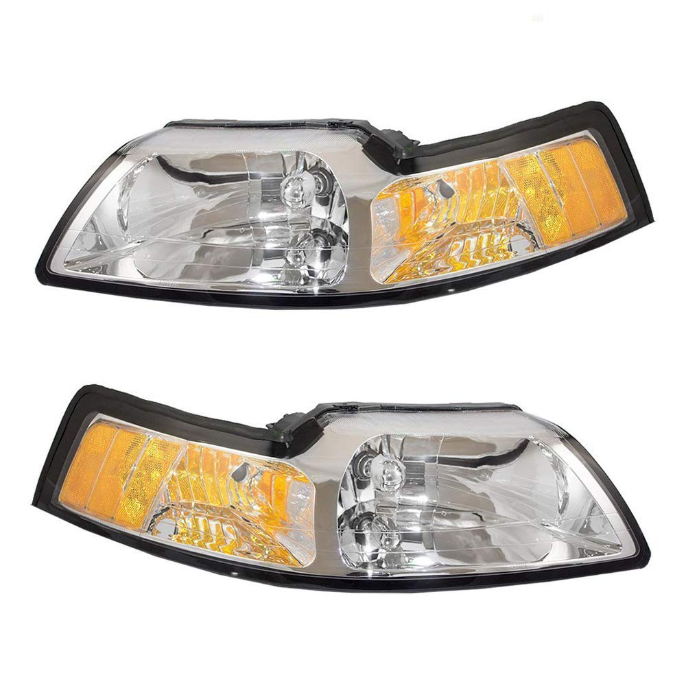 Ford Mustang 1999-2004 Headlight Assembly Pair - Left & Right Replacement for Night Driving