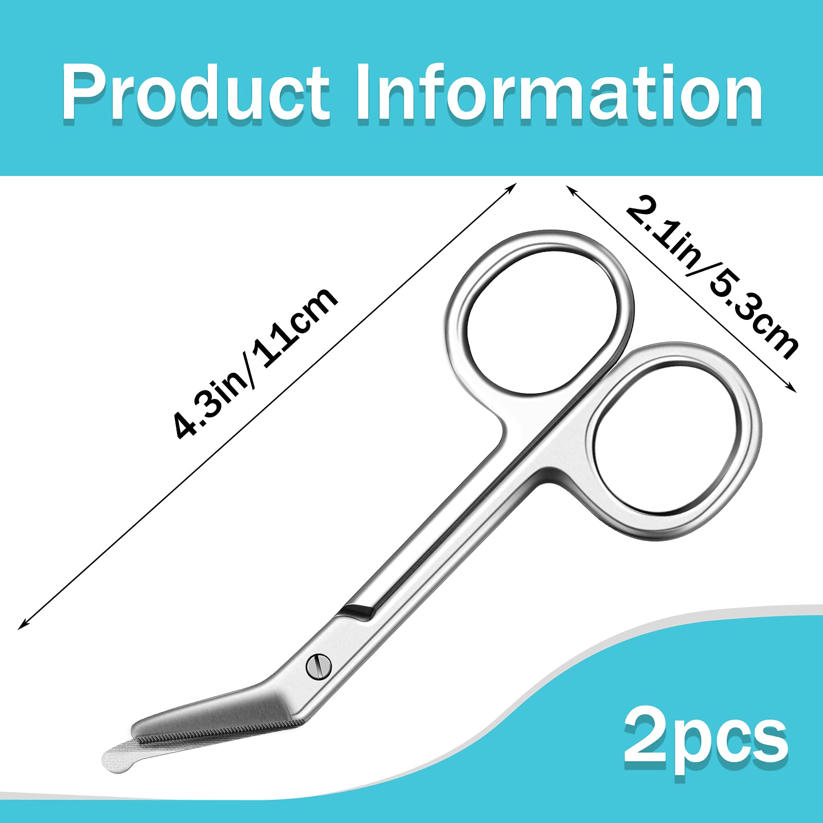 4-Pack Stainless Steel Ostomy Scissors & Bandage Scissors - Medical Grade Curved Nursing Scissors for Doctors, Nurses, Veterinary Care & Home Use - 4.3 x 2.1 Inch Silver (Ideal for Wound Care, Surgical Dressing & First Aid Kits)