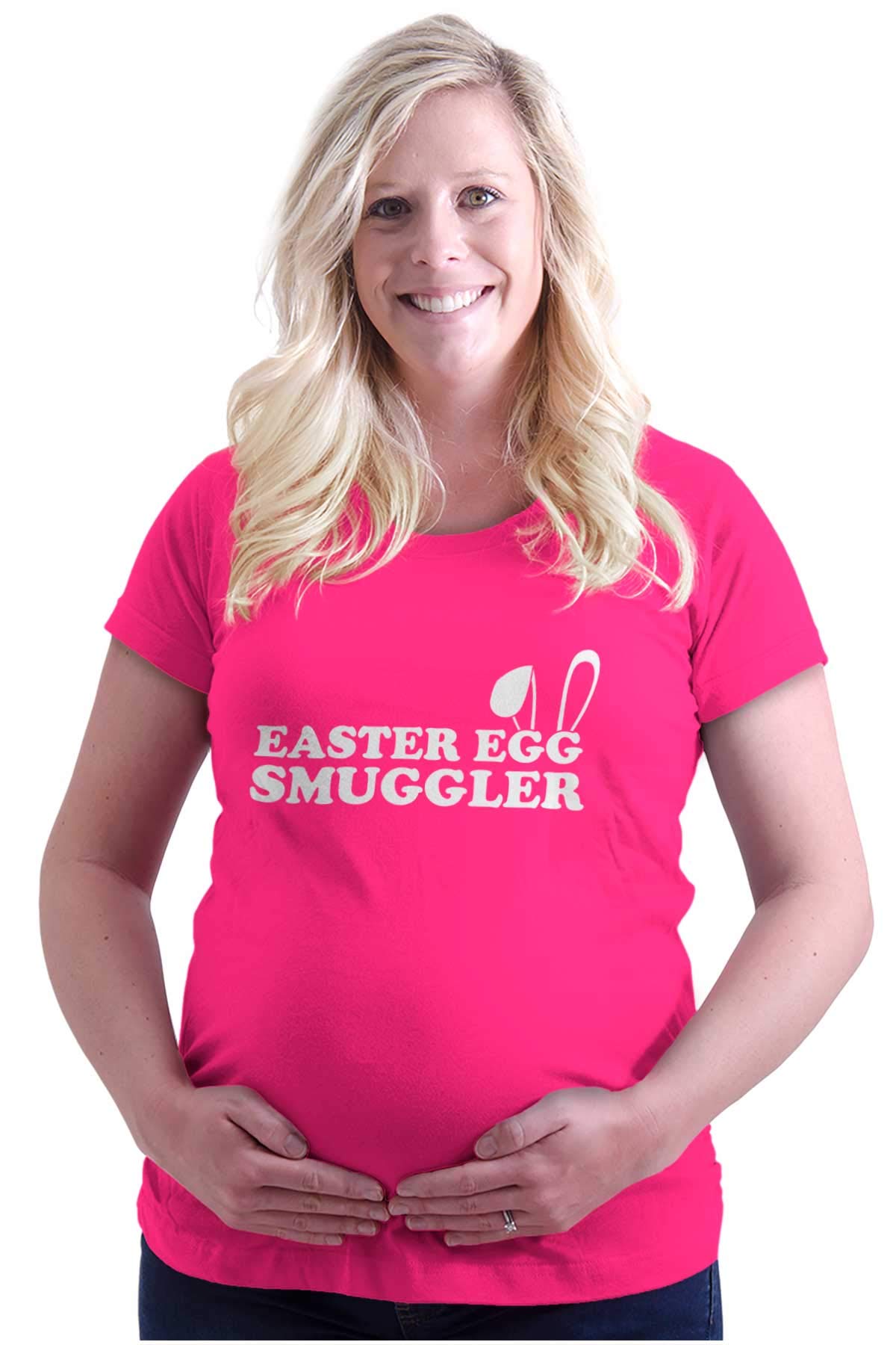 Brisco Brands Women's Maternity Easter Egg Smuggler Expecting Bump T-Shirt - Funny Pregnancy Tee for Easter, Baby Shower & Maternity Photos