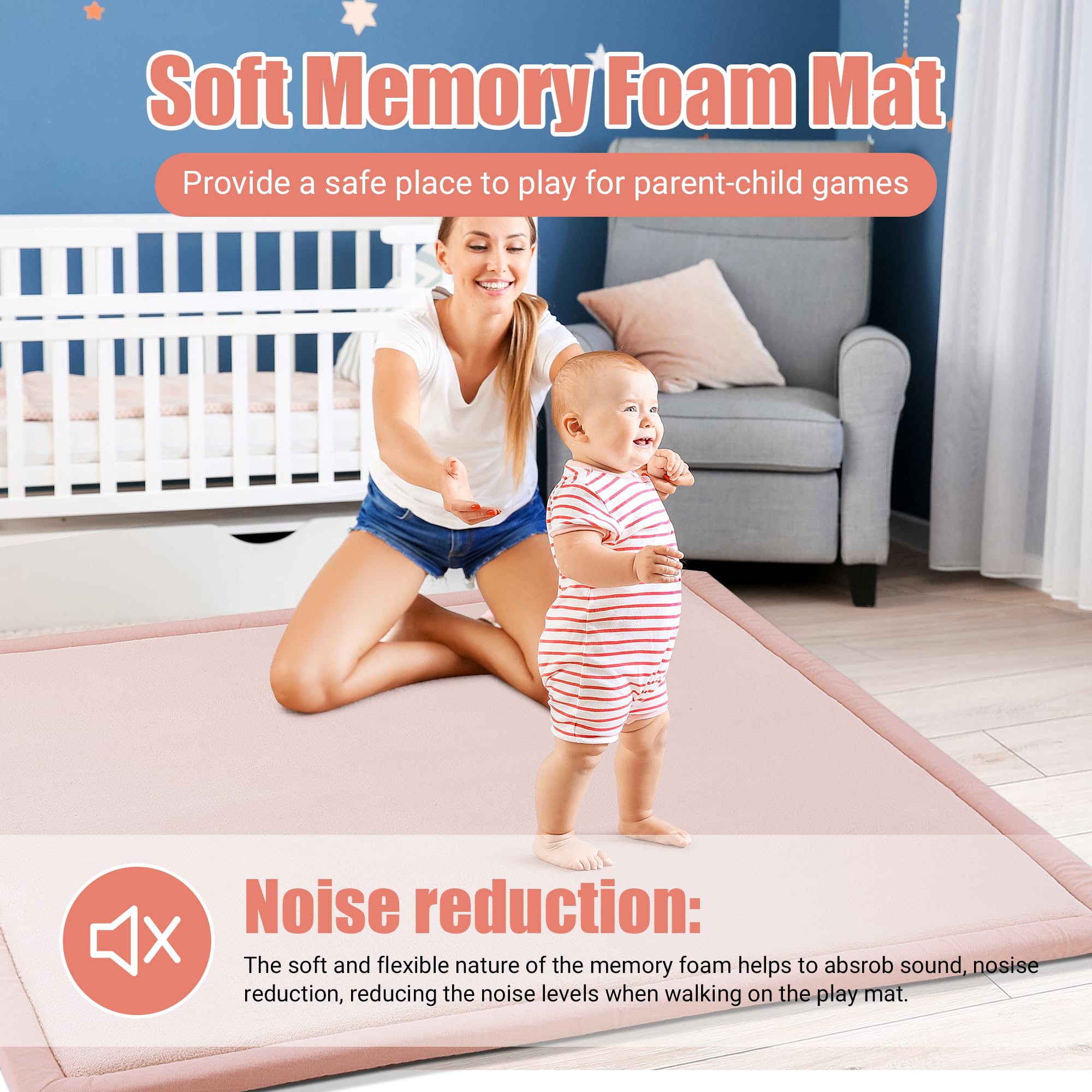 HOMBYS 1.2-Inch Thick Memory Foam Play Mat for Playpen 50x50 - Non-Slip Baby Crawling Mat, Super Soft Velvet Toddler Playmat for Nursery & Kids Room - Perfect for Crawling, Playtime, and Learning Activities