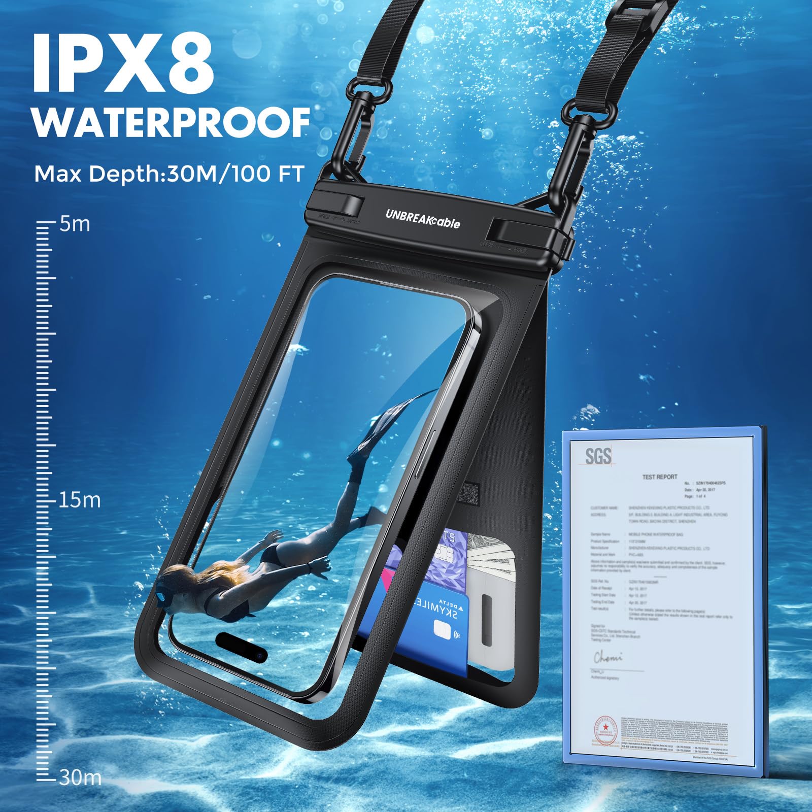 UNBREAKcable Waterproof Phone Pouch [2-Pack] - IPX8 Certified Underwater Dry Bag for iPhone 15 14 13 12 11 Pro Max Mini - Double Capacity Phone Case for Swimming, Beach, Snorkeling & Water Sports (Fits Up to 7'')