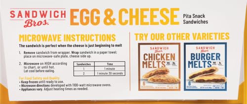 Sandwich Bros. Frozen Egg & Cheese Flatbread Pocket Sandwiches - 6 Pack (13.5 oz) | Quick Breakfast, Lunch or Snack | Perfect for Busy Mornings & On-the-Go Meals