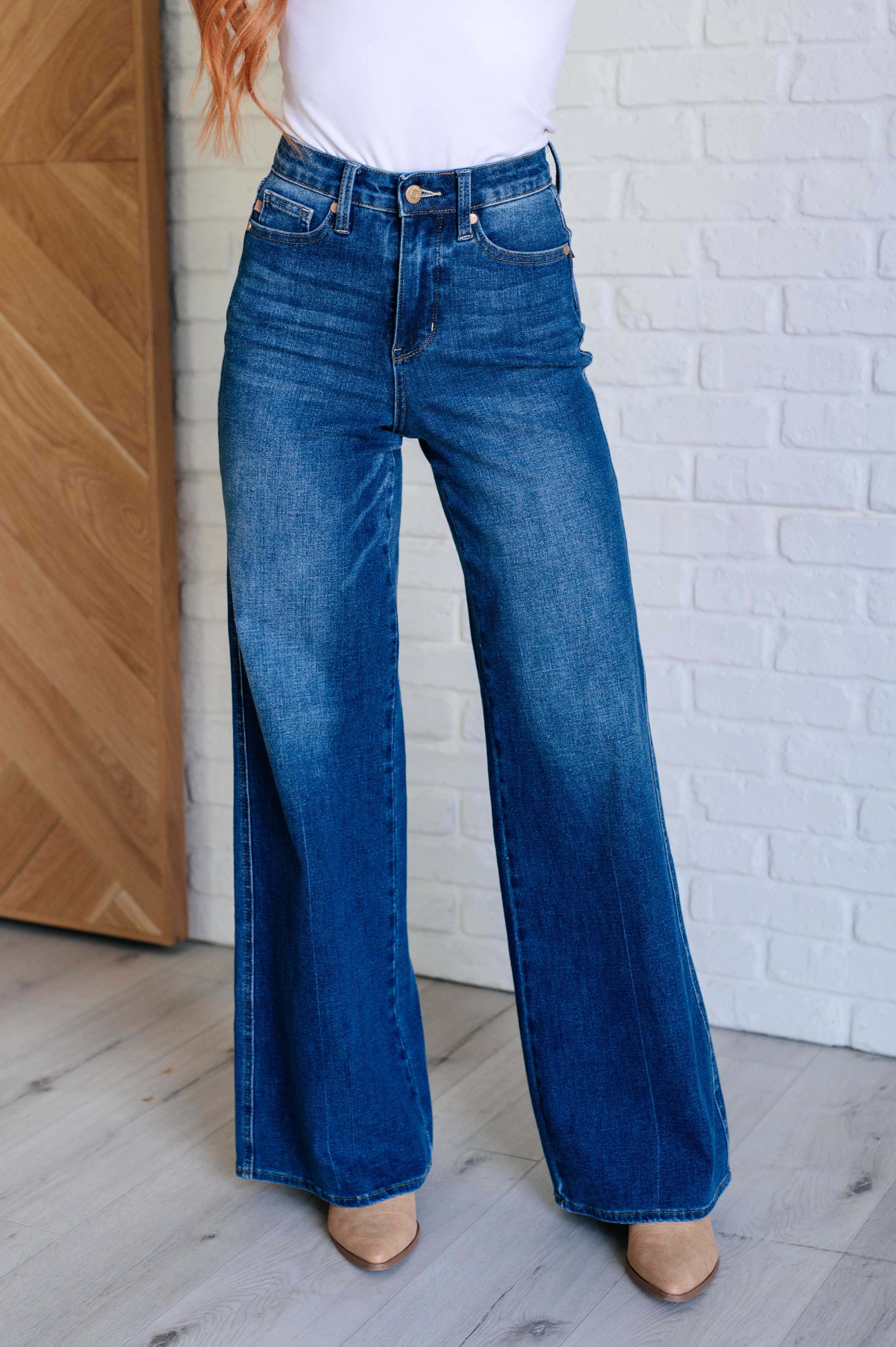 Eliza High Rise Control Top Retro Wide Leg Jeans for Women - Vintage 70s Inspired Stretch Denim Pants - Perfect for Casual Outfits, Date Nights & Boho Style