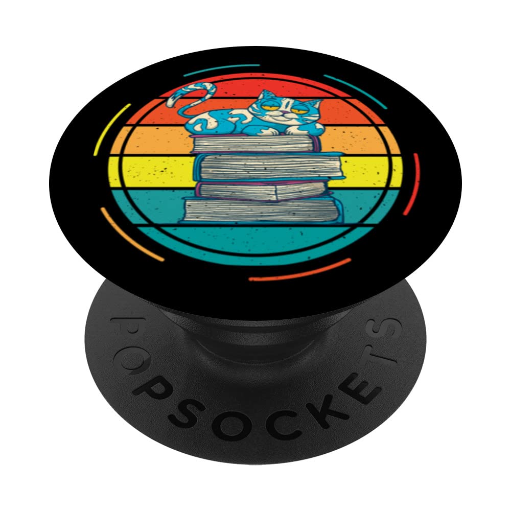 Vintage Book Stack Cat Design - Funny Cat Owner Gift - Swappable PopGrip for Phone & Tablet - Perfect for Book Lovers & Cat Enthusiasts - Great for Reading, Work & Daily Use