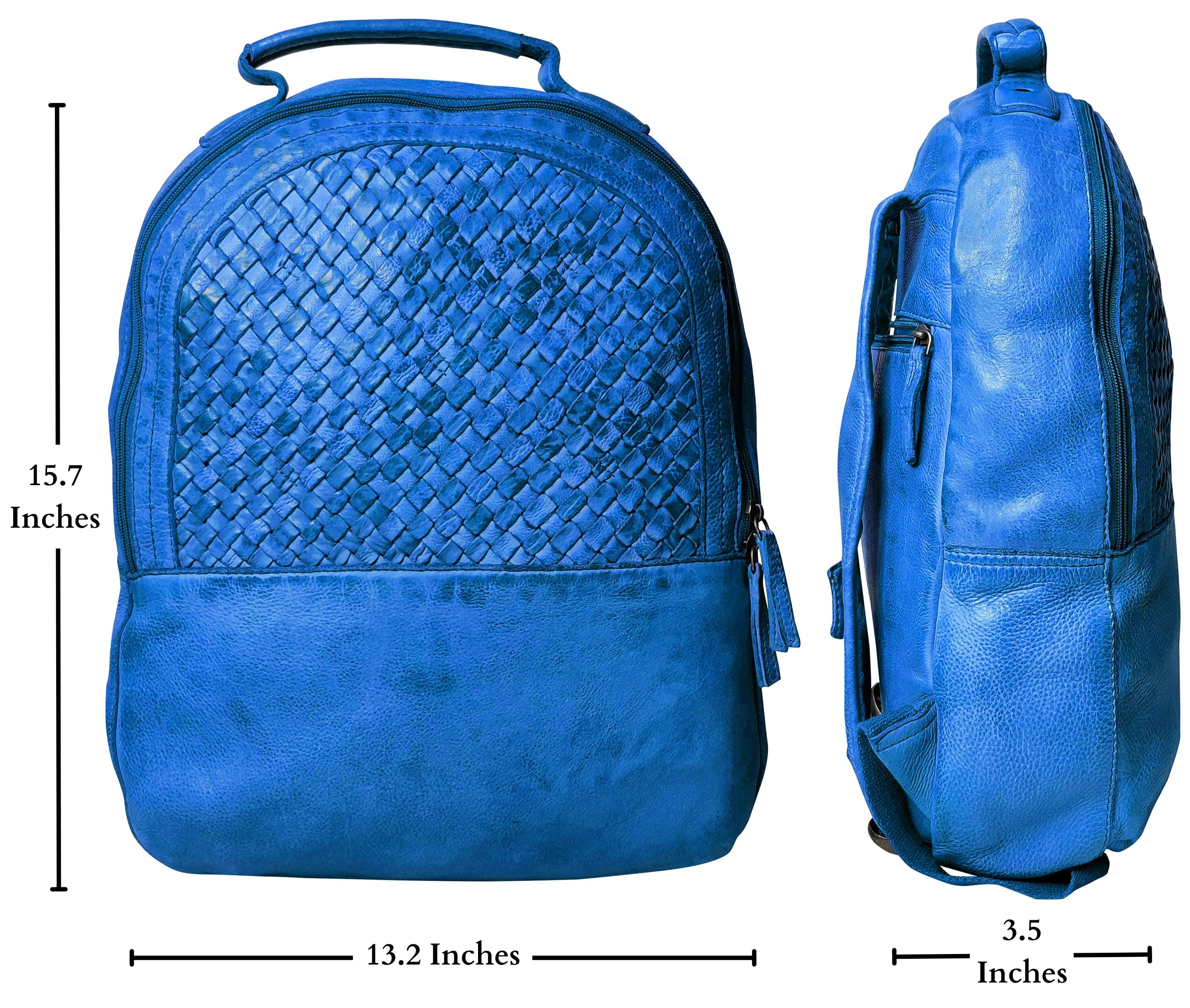 Stylish Blue Leather Laptop Backpack for Women - Perfect for Work, Travel & College | Water-Resistant & Spacious 15.6