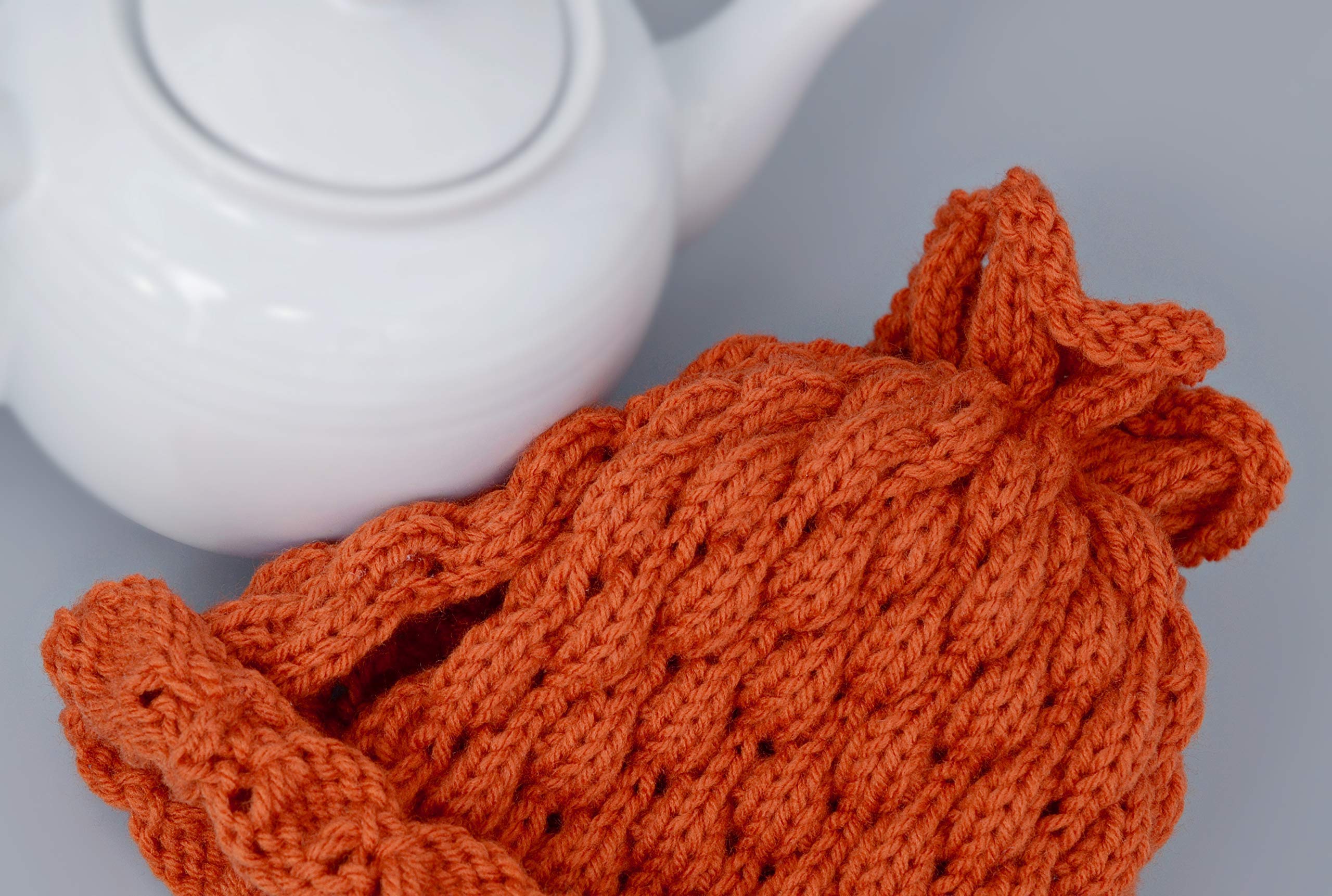 Cozy Knitted Teapot Cover - Burnt Orange Fall Decor for Kitchen & Table | Thanksgiving Housewarming Gift, Tea Lover Accessories, Halloween Pumpkin Themed Centerpiece | Perfect for Autumn Tea Parties & Seasonal Home Decor