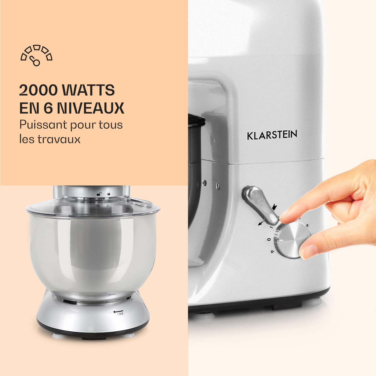 Klarstein 1800W Stand Mixer with 5L Bowl, 1.5L Blender & Meat Grinder - 6-Speed Multifunctional Kitchen Machine for Baking, Cooking & Food Prep - Perfect for Home Bakers & Professional Chefs