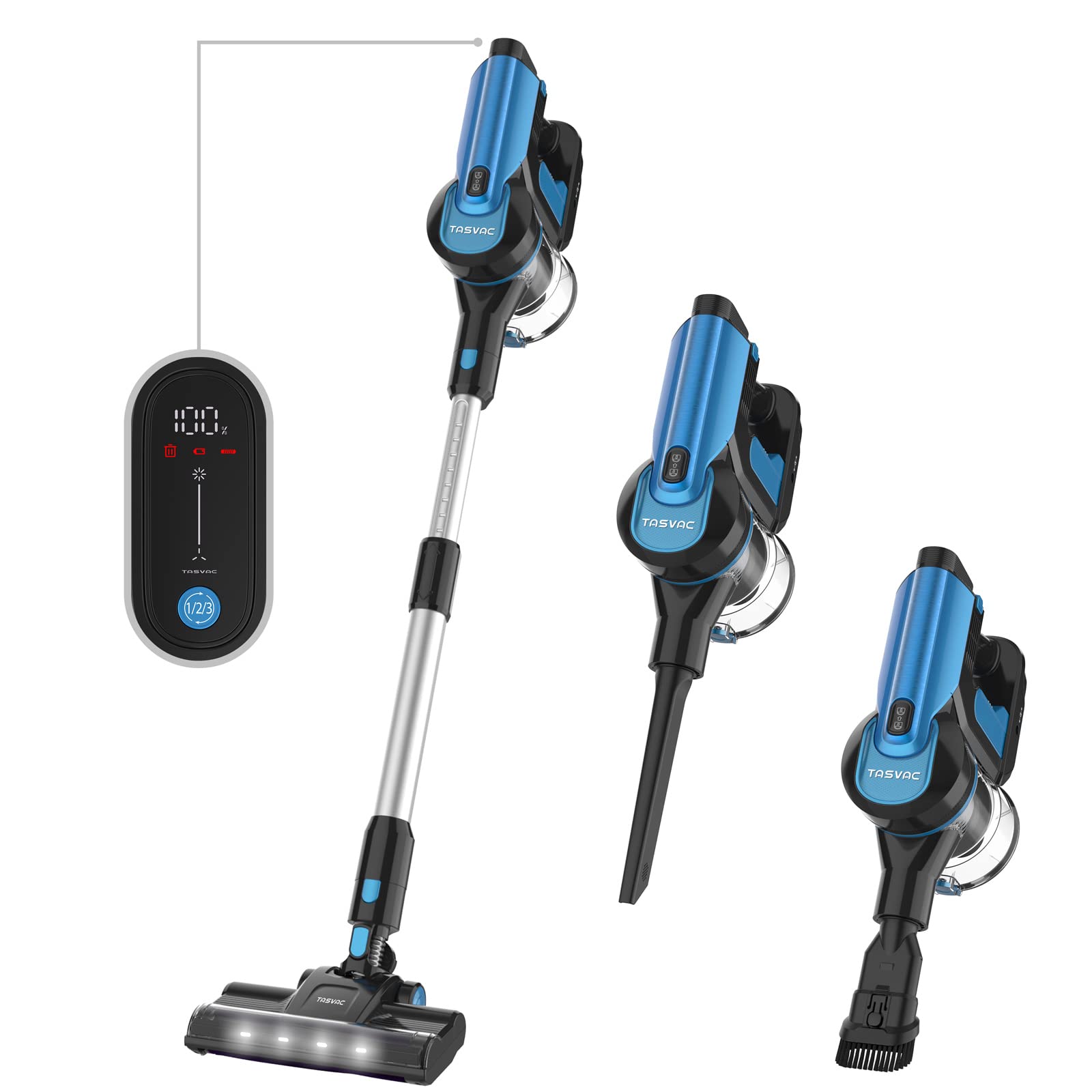 TASVAC 28Kpa Cordless Stick Vacuum Cleaner with LED Display - 6-in-1 Lightweight Powerful Vacuum, 50min Runtime & Detachable Battery - Self-Standing for Hard Floors, Carpets & Pet Hair - Perfect for Home Cleaning, Car Detailing & Pet Owners