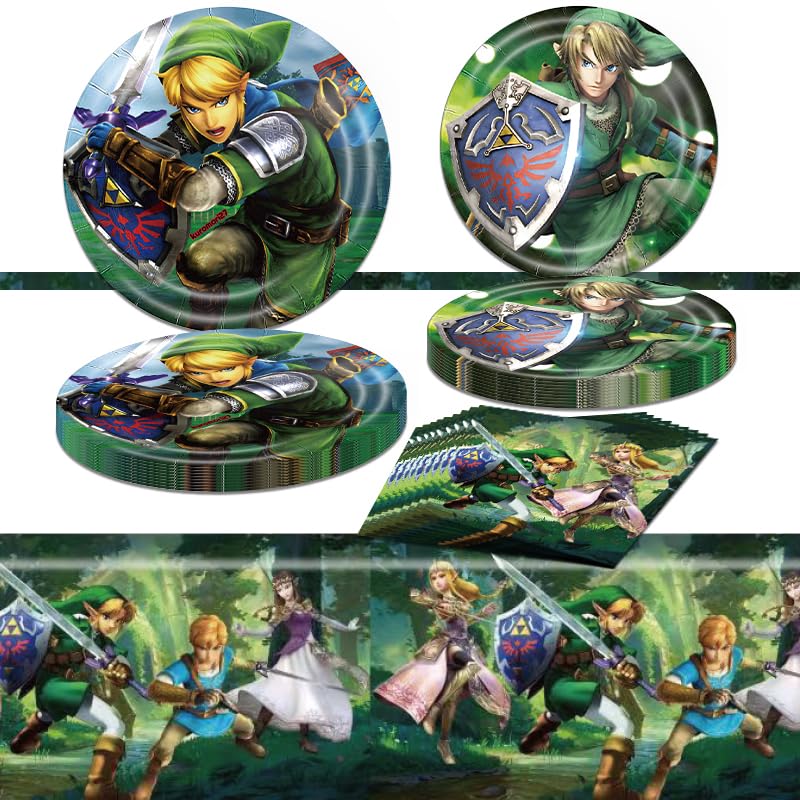 Legend of Zelda Birthday Party Supplies Set - 20 Plates, 20 Napkins & 1 Table Cover - Themed Party Decorations for Legend Game Fans - Perfect for Zelda-Themed Birthday Parties, Gaming Celebrations & Cosplay Events