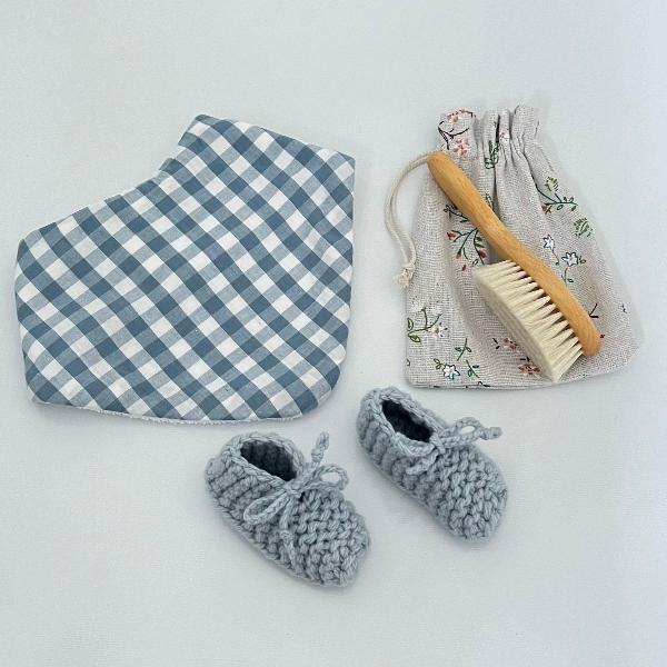 Baby Brush, Dribble Bib & Bootie Set - Newborn Gift Set for Shower, Photography & Daily Use | Soft Hair Care, Drool Protection & Warm Feet