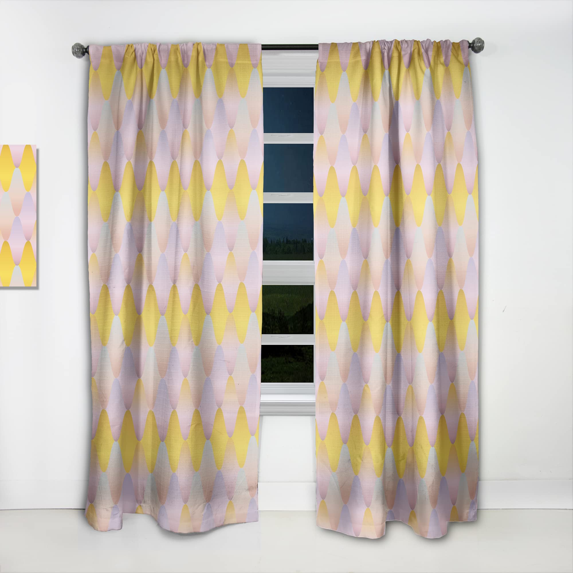 DesignQ Golden Geometric Diamond Pattern Thermal Insulated Curtains - Single Panel 52x63 Inches for Bedroom & Living Room - Elegant Window Drapes for Home Decor, Light Blocking & Energy Saving