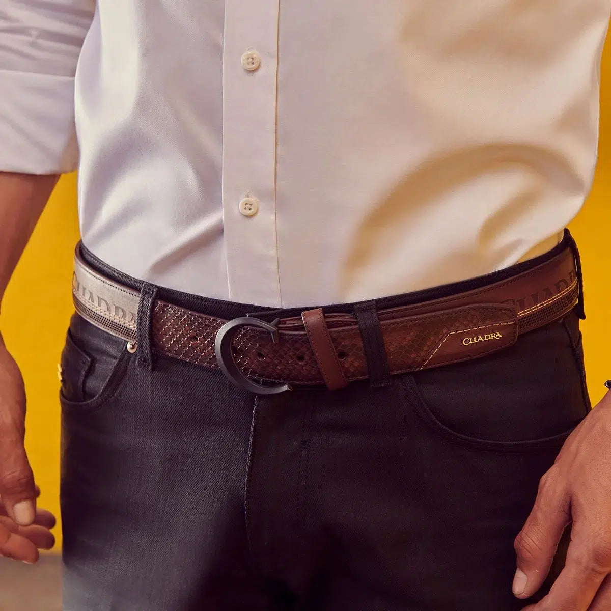 CS551PI Men's Cuadra Brown Casual Western Python Skin Belt - Stylish & Durable for Everyday Wear, Cowboy Outfits & Western Fashion