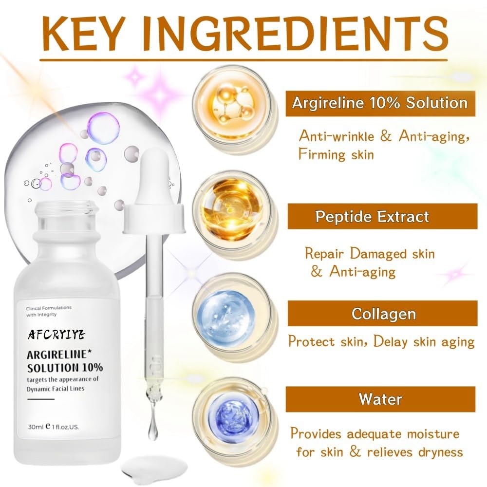 Argireline 10% Anti-Aging Face Serum for Women - Advanced Facial Moisturizer with Peptides to Reduce Wrinkles, Boost Collagen & Firm Skin - 30ml / 1oz - Perfect for Daily Skincare Routine & Nighttime Anti-Aging Treatment