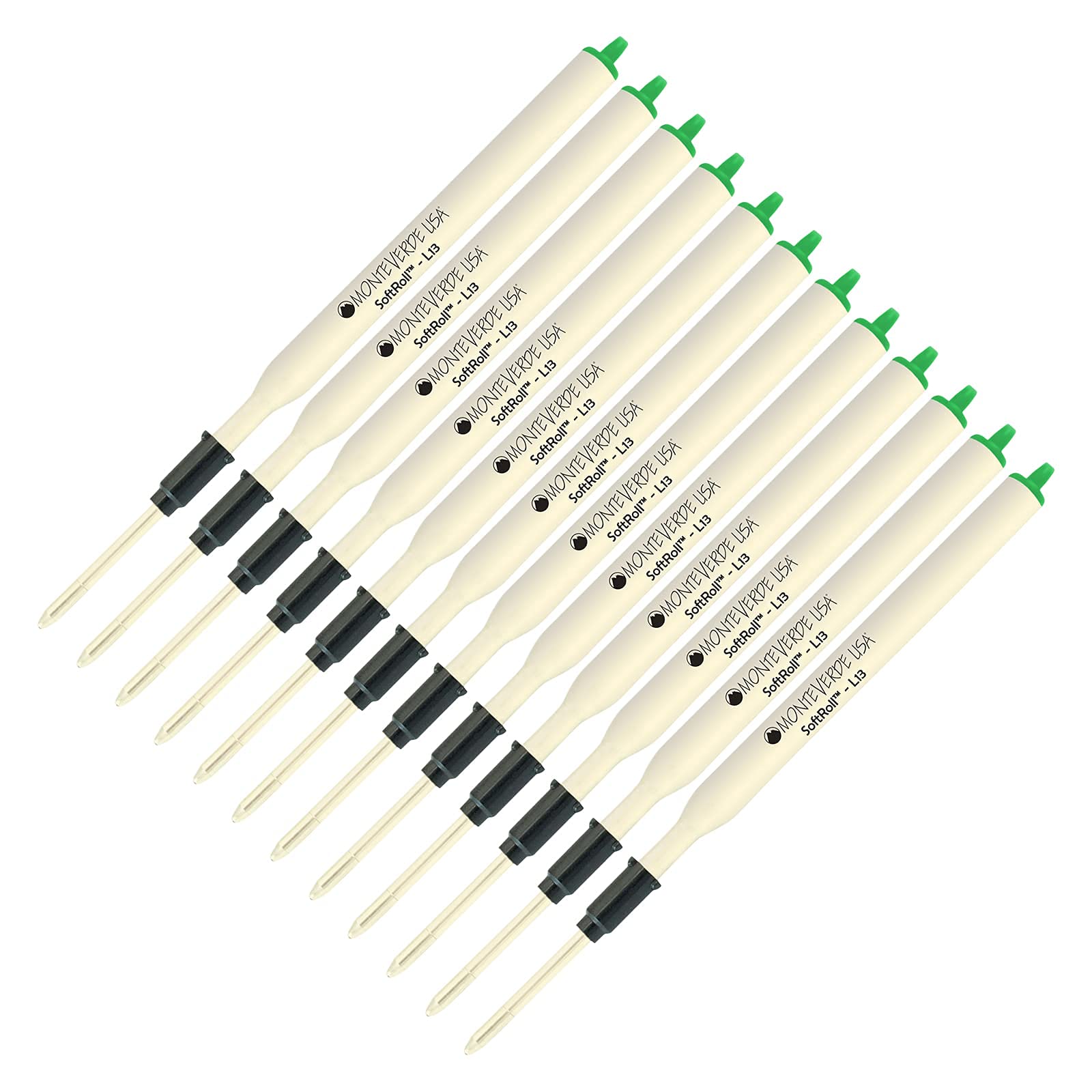 Monteverde Soft Roll Ballpoint Ink Refills 12-Pack - L13 Paste Ink Refills Compatible with Lamy Style Pens - Medium 0.7mm Green Ink - Perfect for Office, School & Everyday Writing Needs