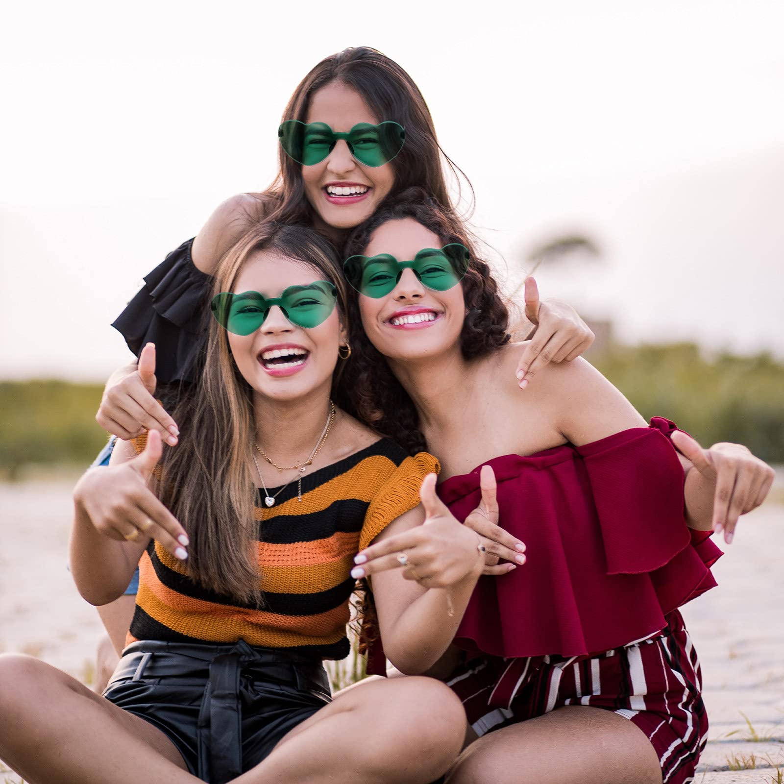 Heart Shaped Sunglasses - Rimless Transparent Love Candy Color Glasses for Women & Men | Perfect for Valentine's Day, Parties, Beach Outings & Cosplay (Red)