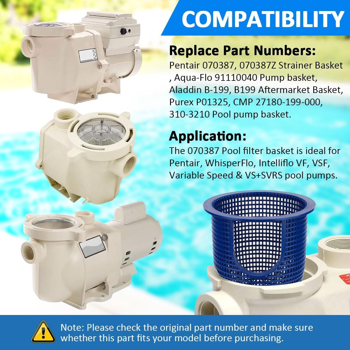 Pentair Whisperflo & Intelliflo Pump Strainer Basket Replacement (Model 91110040, 070387, B-199, B199) - Durable Pool Pump Filter Basket for Clean Water Circulation - Perfect for Inground & Above Ground Swimming Pools