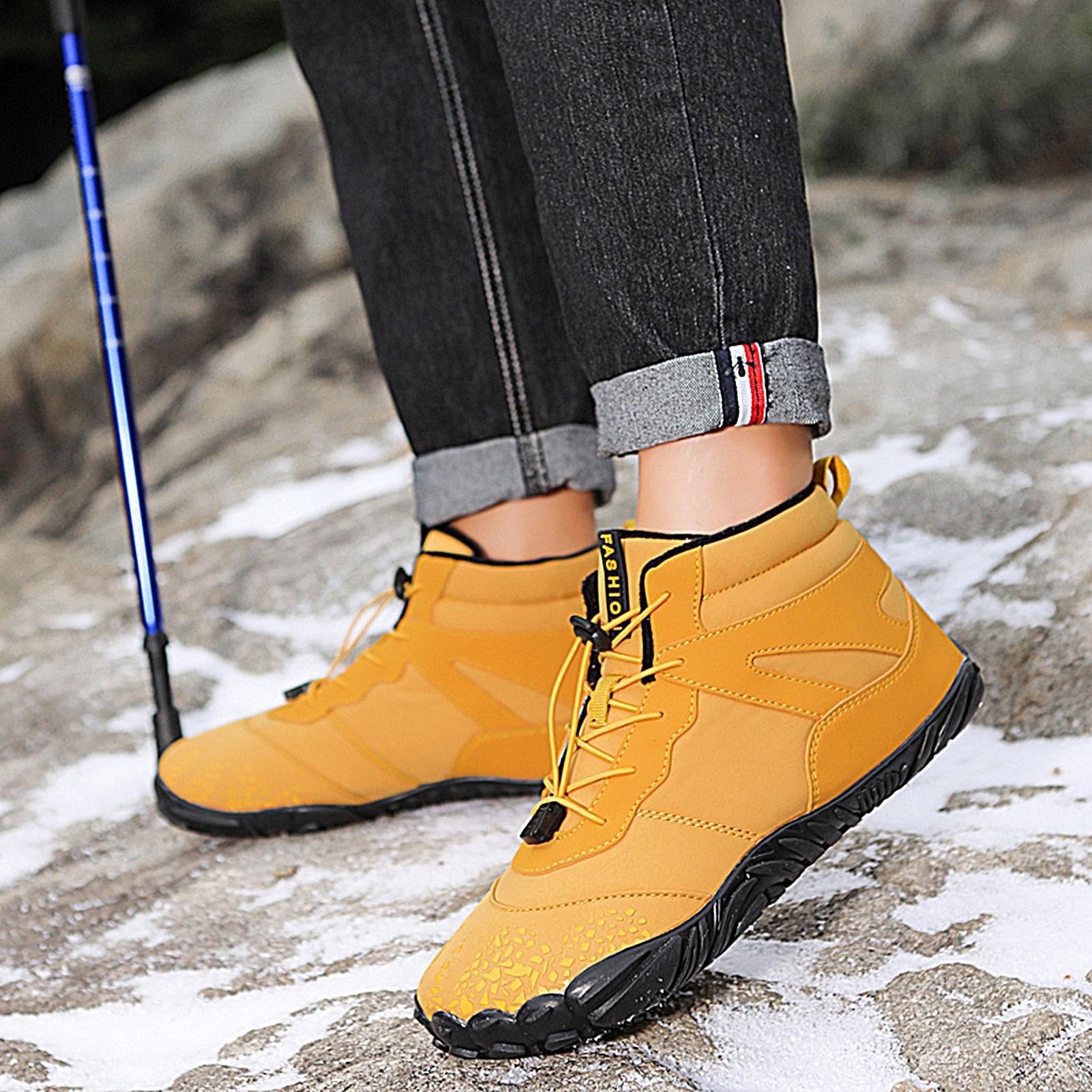 **Caits Barefoot Hiking Shoes for Men - Wide Toe Box, Non-Slip & Quick-Drying | Zero Drop Barefoot Sole, Fully Waterproof | Ideal for Trail Running, Camping & Outdoor Adventures (Yellow)**