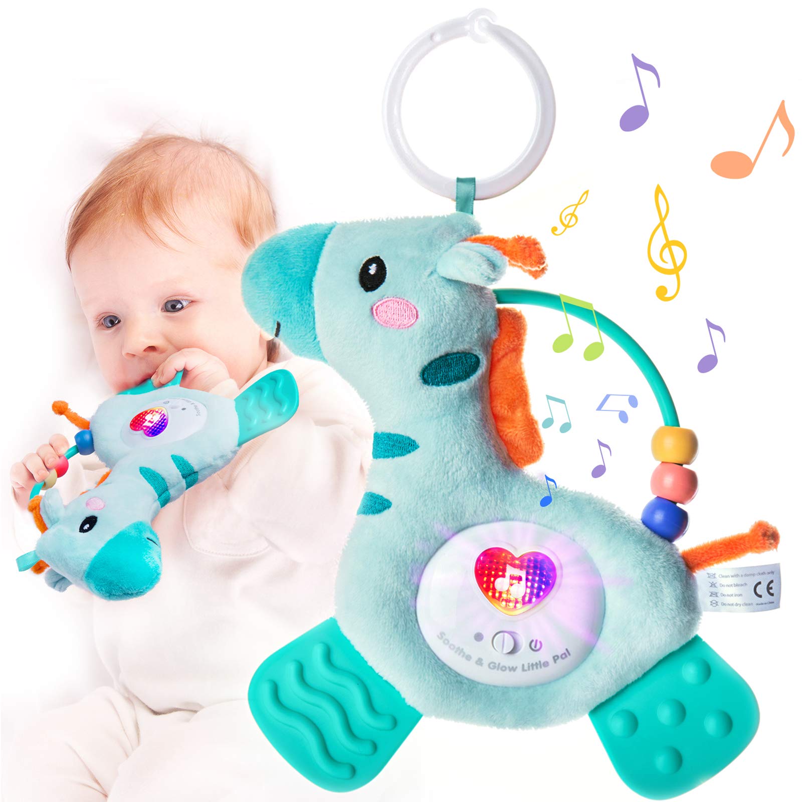 Deer Newborn Teething Toys for Babies 0-6 Months - Soft Plush Musical Sensory Teether with Gentle Lights & Colorful Rattle - Perfect for Crib, Stroller, and Playtime Soothing
