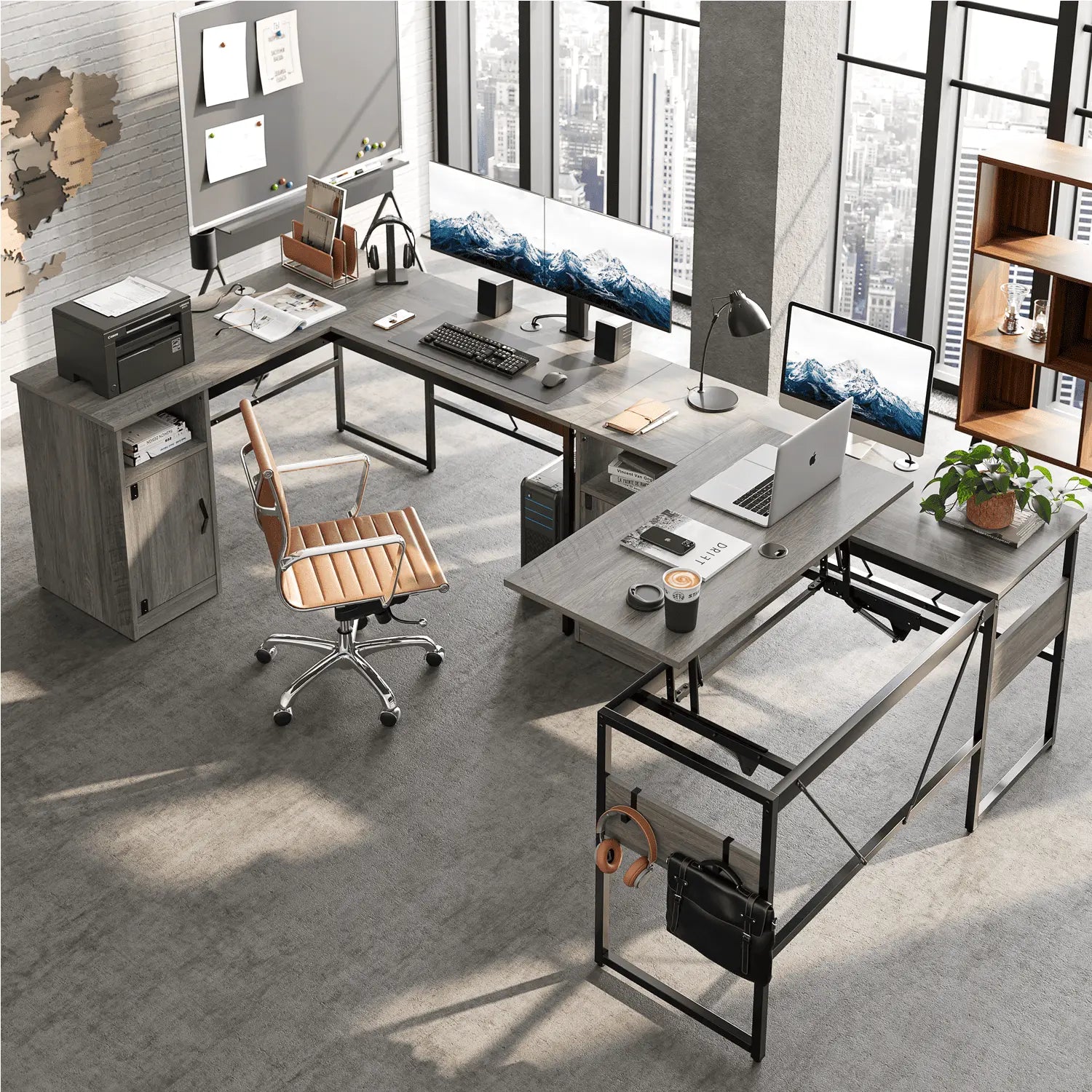 Bestier 60 Inch L-Shaped Standing Desk with File Cabinet - Adjustable Height Computer Workstation for Home Office, Gaming & Study (Espresso) - Perfect for Small Spaces & Ergonomic Workspaces