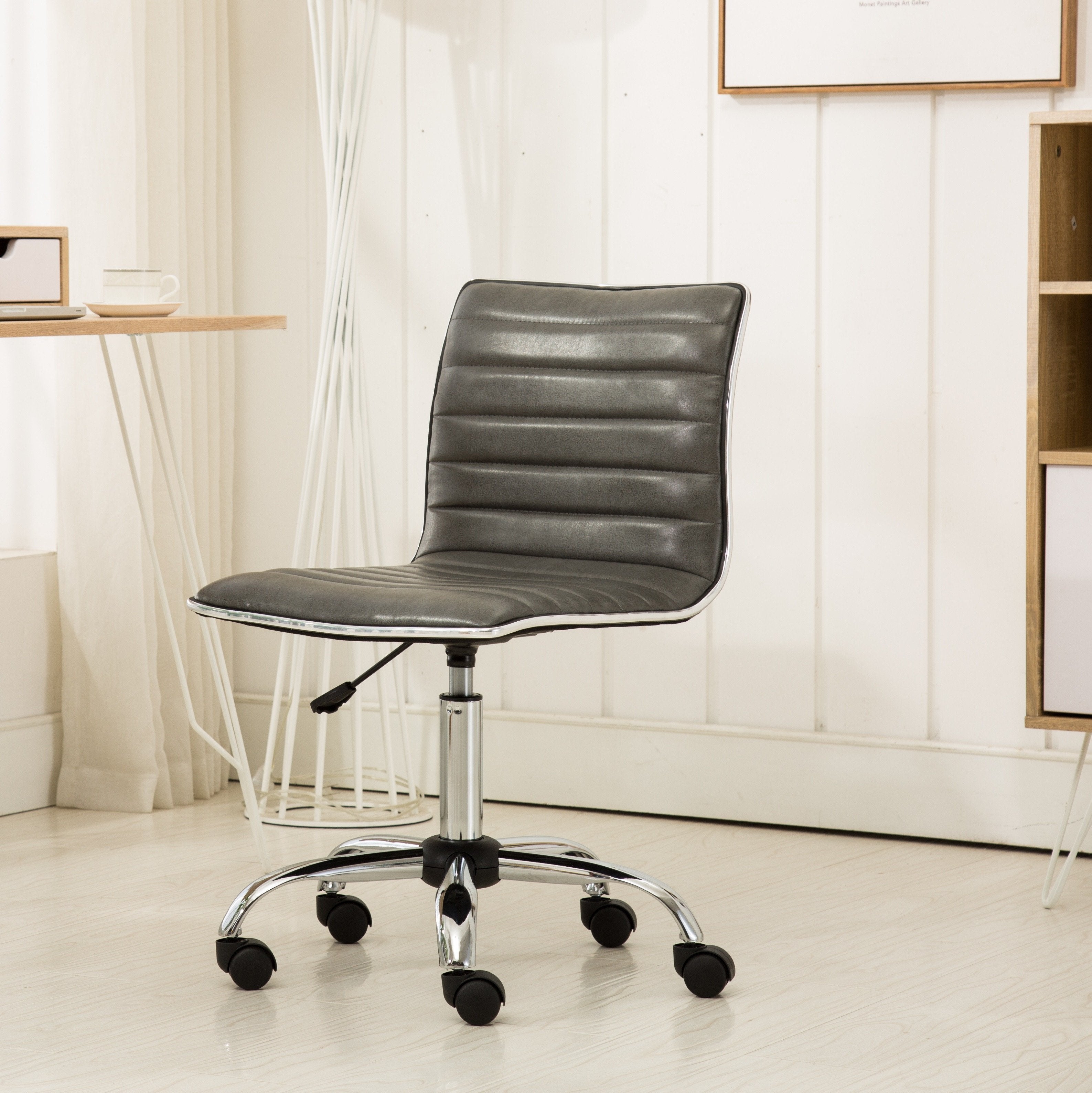 Roundhill Furniture Fremo Chromel Adjustable Air Lift Office Chair with Lumbar Support - Ergonomic Mesh Back & Seat, Gray - Perfect for Home Office, Gaming & Workspace Comfort