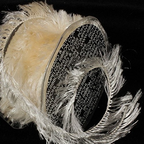 Ivory Faux Feather Wired Craft Ribbon - 54 Yards Bulk Roll for DIY Wedding Decorations, Gift Wrapping, and Party Supplies