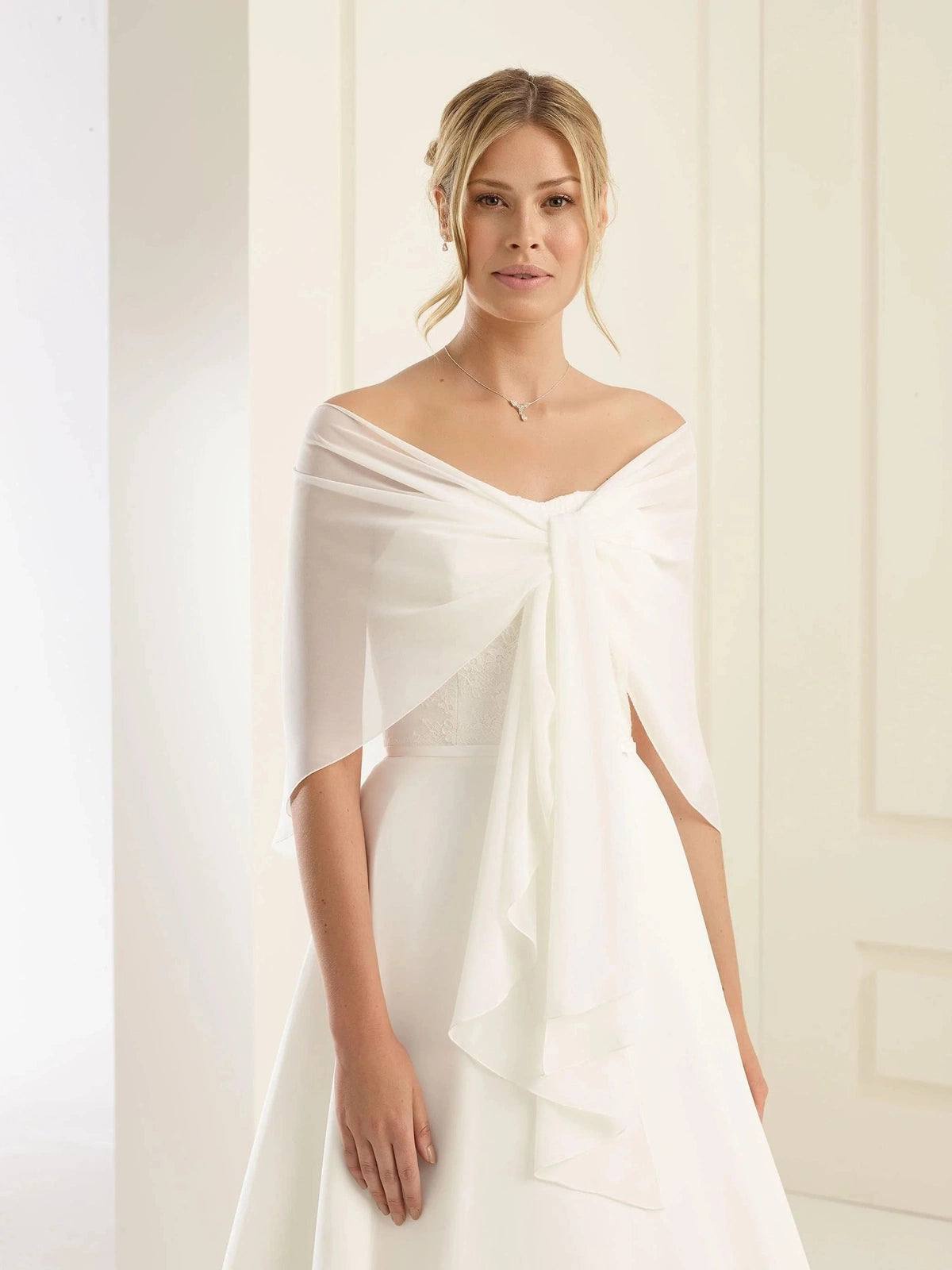 Bianco Evento Circular Chiffon Scarf - Elegant Bridal Cover Up Shawl for Weddings, Parties & Special Occasions